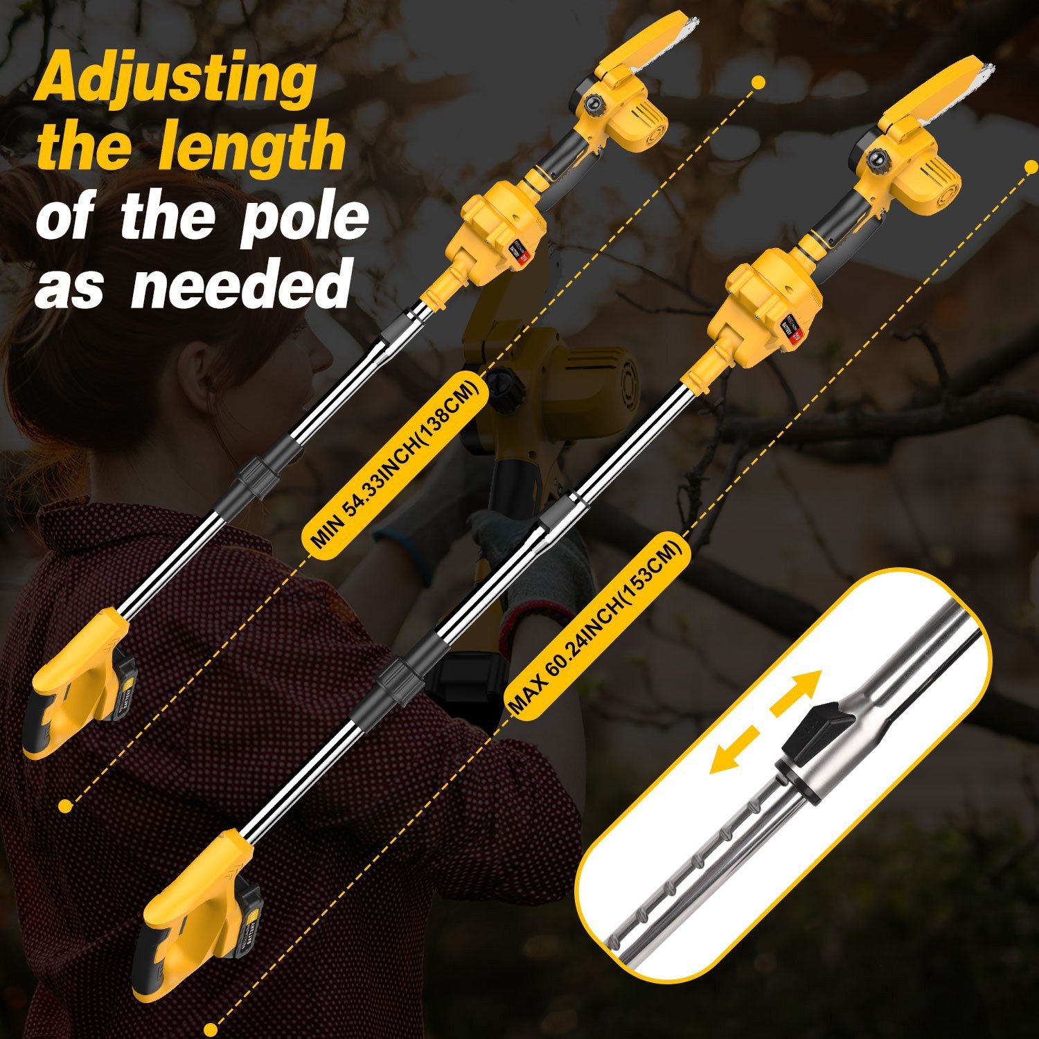 2 in1 Cordless Pole Saw Brushless Mini Chainsaw for Tree Trimming w/ 2 Batteries