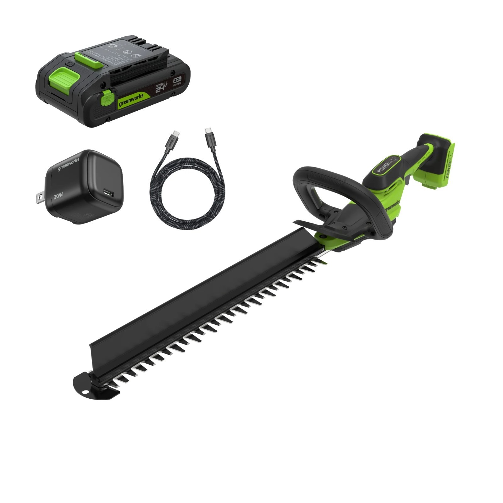 Greenworks 24V 20″ Brushless Hedge Trimmer (1″ Cutting Capacity) w/2Ah Battery