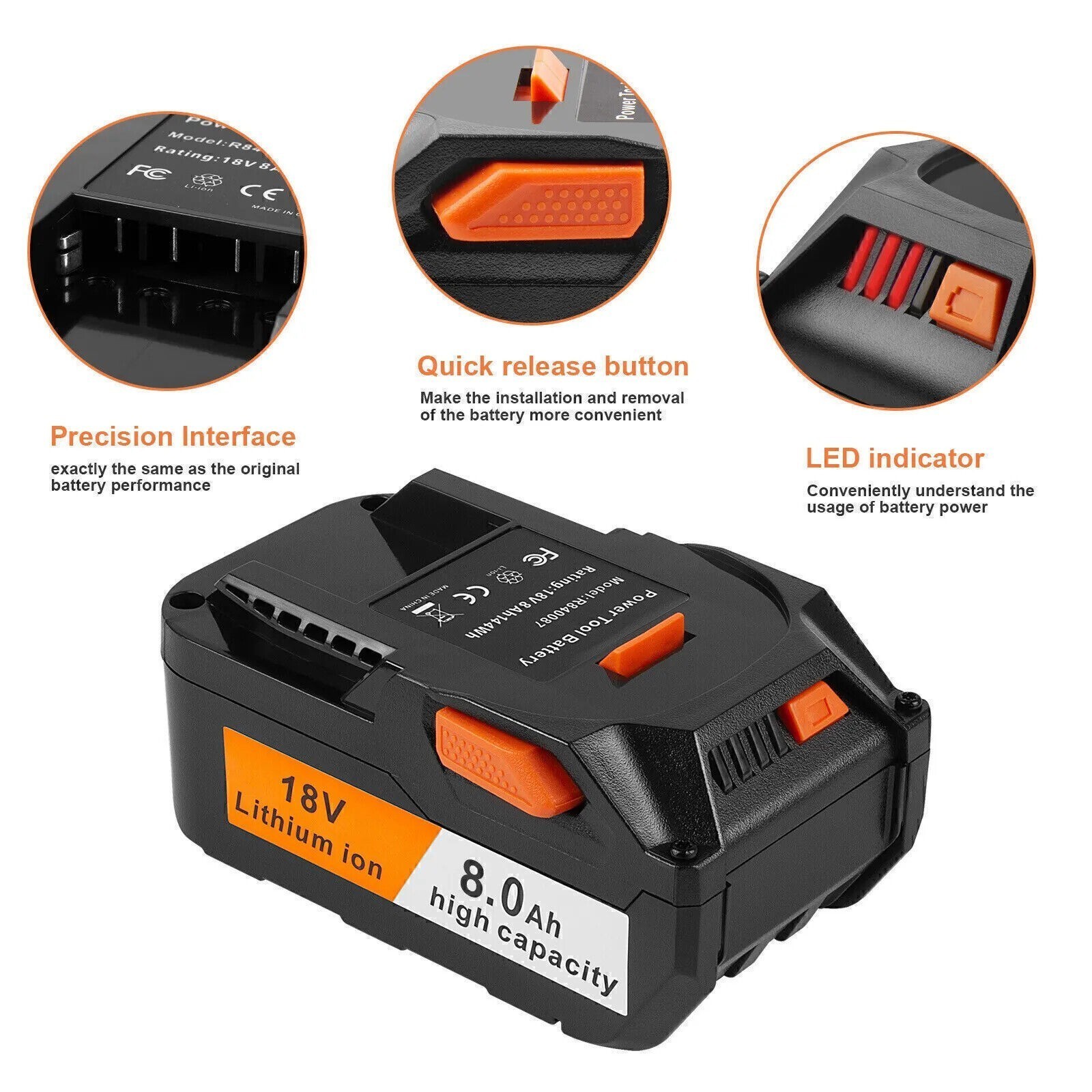 2 PACK For Ridgid 18V R840085 8.0Ah Lithium-ion Battery Rigid 18Volt R840087