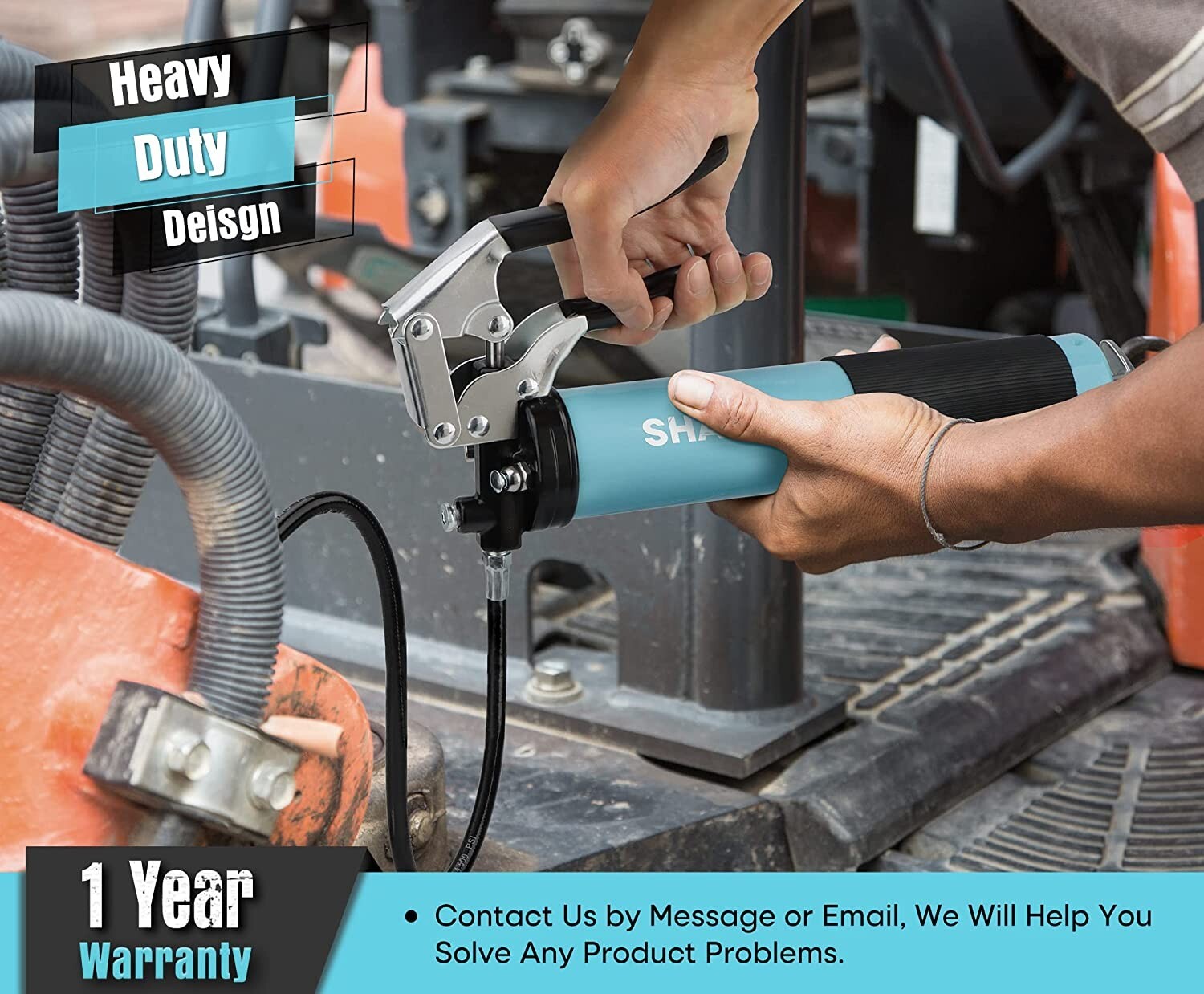 SHALL Professional Heavy Grease Gun, 7000 PSI Heavy Duty Pistol Grip Grease Gun
