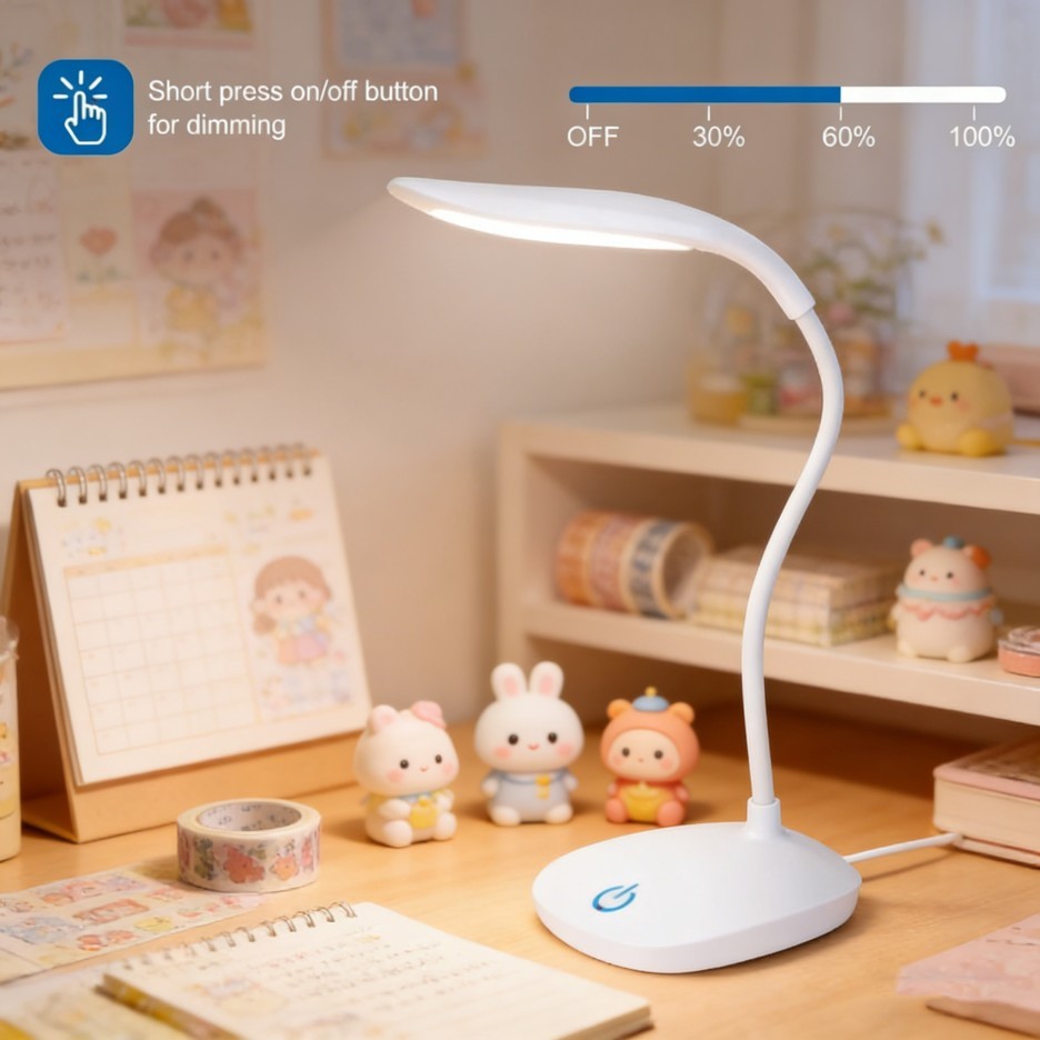 USB LED Desk Light Dimmable Bedside Reading Lamp Rechargeable Touch Control -&=#