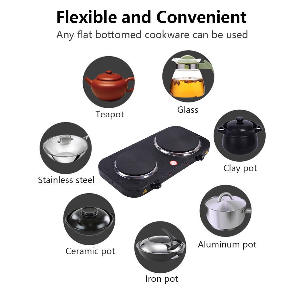 2000W Portable Electric Stove Stainless Steel Single Double Burner Cooktop