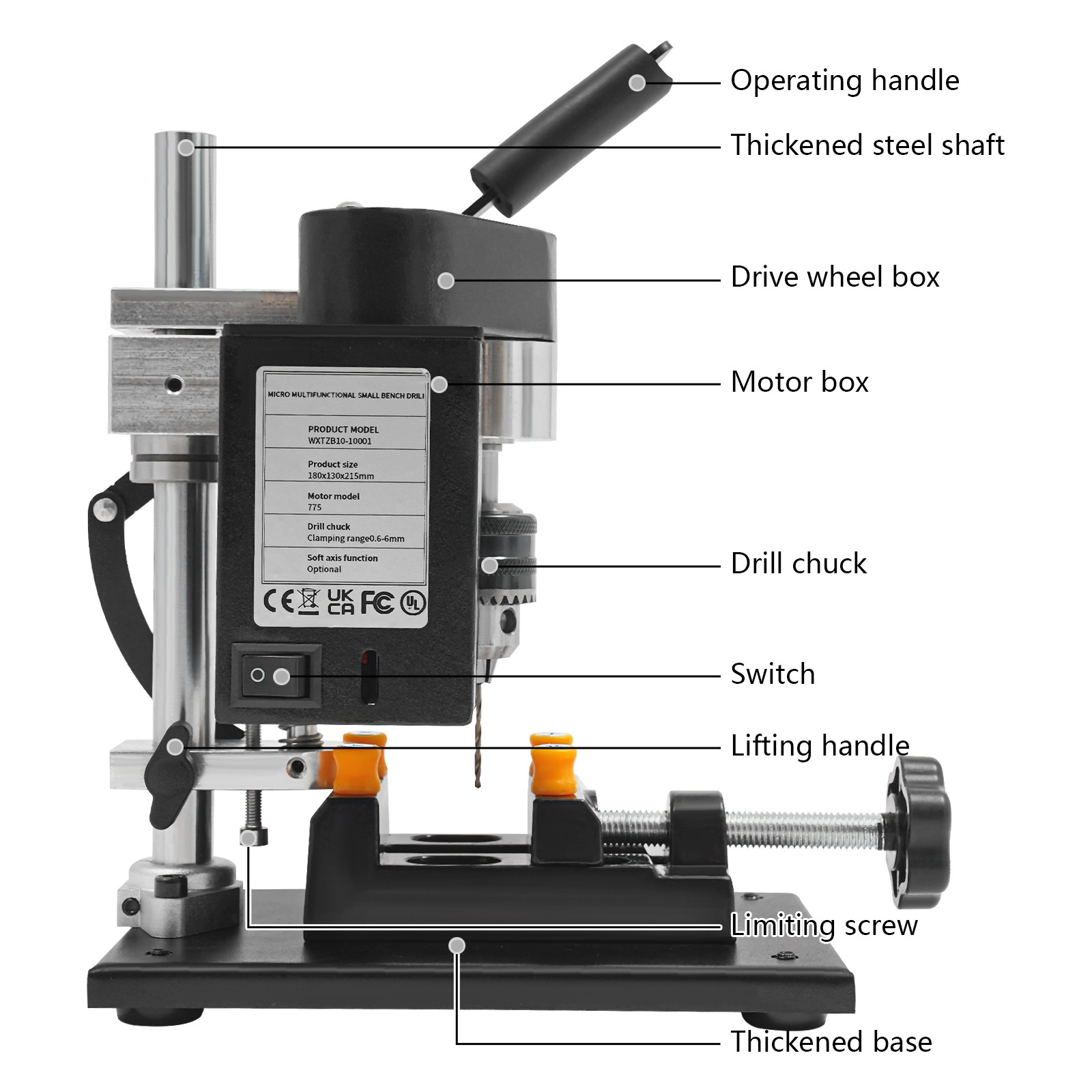 7-Speed Adjustable Mini Drill Press Benchtop 8000RPM for Wood Metal Craft DIY