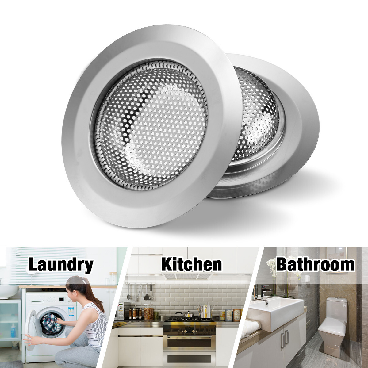 2PCS 4.5″ Kitchen Bathroom Sink Strainer Stainless Steel Filter Drain Strainer