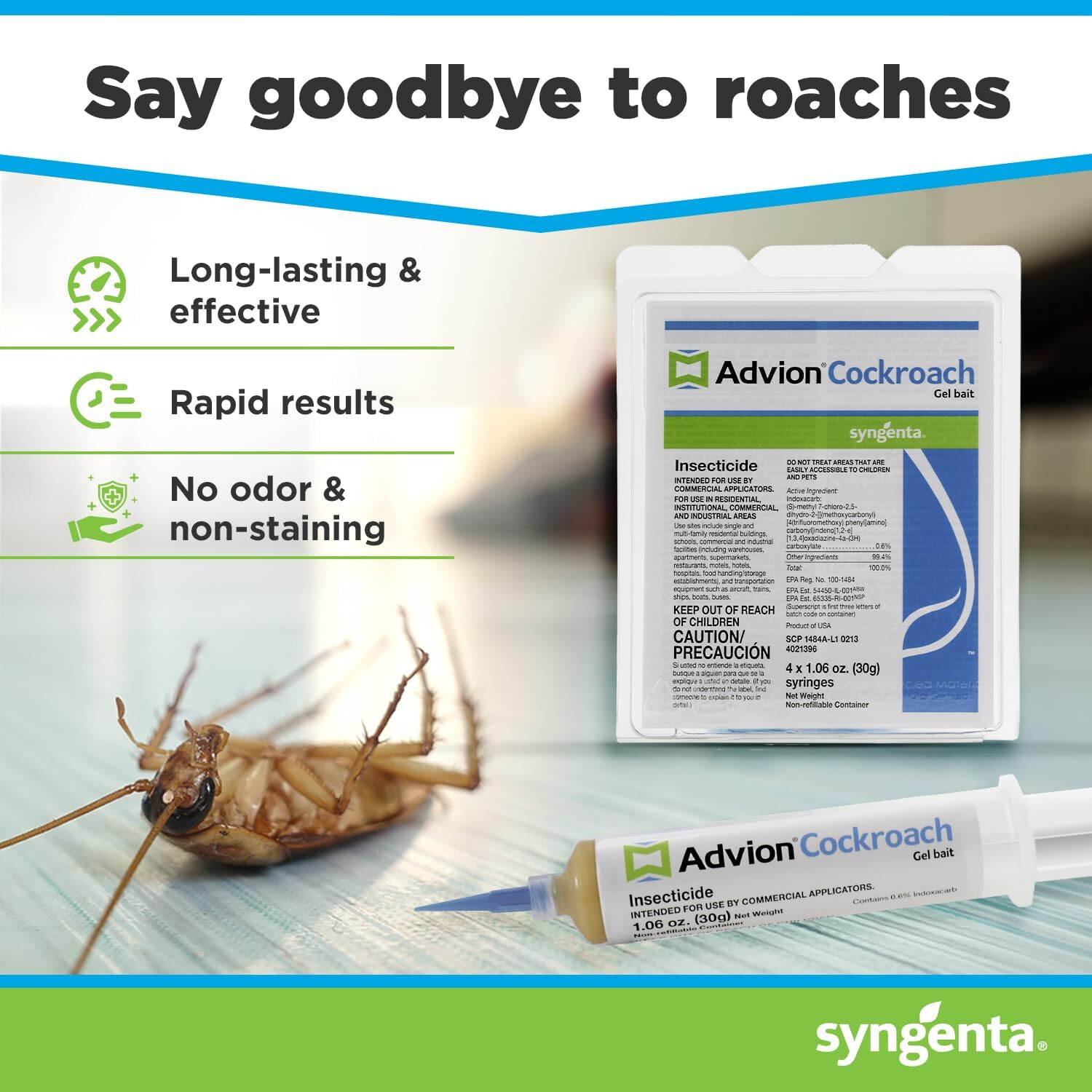 4 Tubes Advion Cockroach German Roach Control Bait Gel Kill American Brown etc