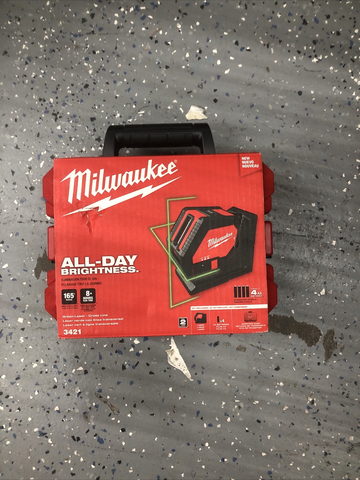 Milwaukee 3421 Cordless Green Cross Line Laser w/ AA Batteries