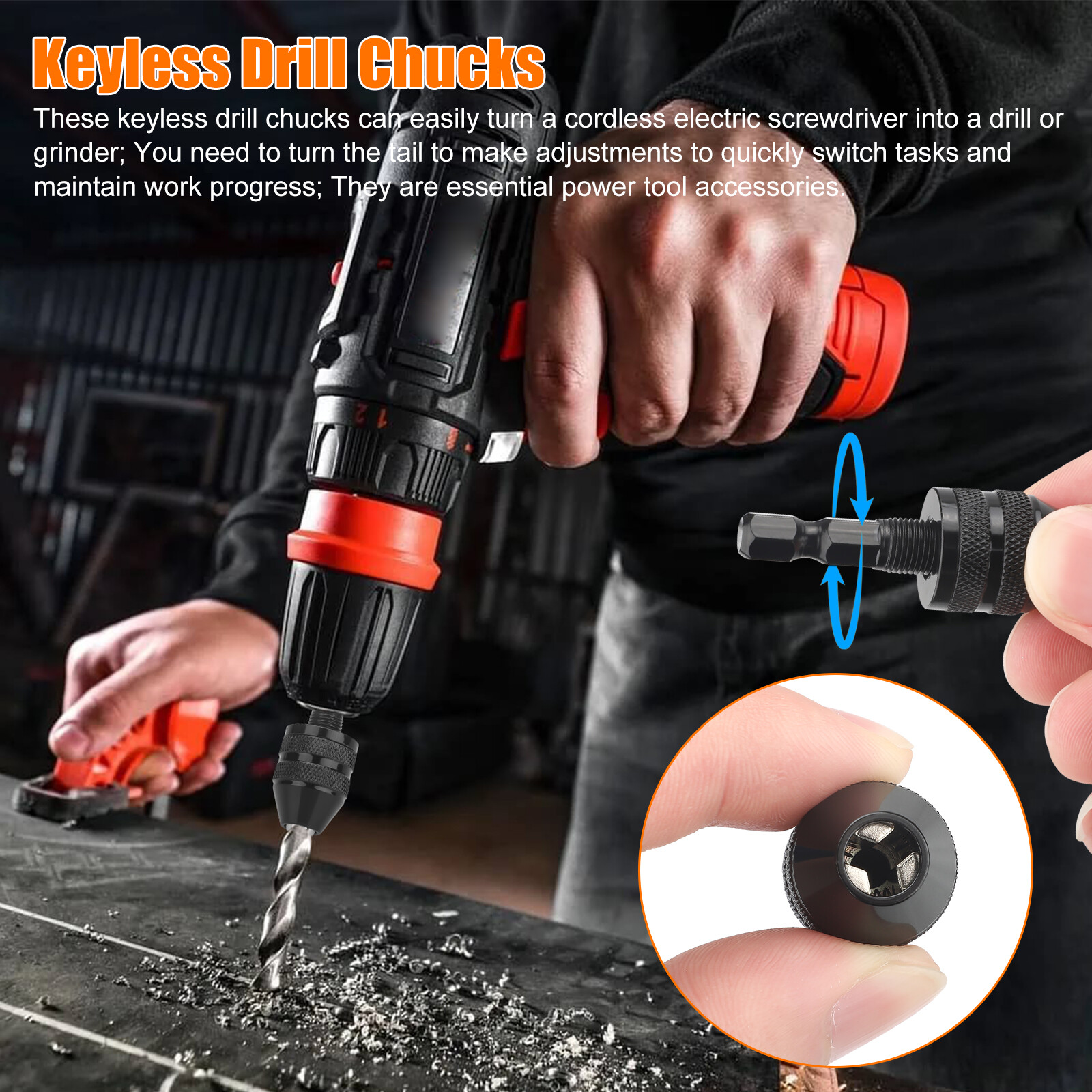 2x Keyless Chuck Conversion 1/4″ Hex Shank Adapter Drill Bit Quick Change Driver