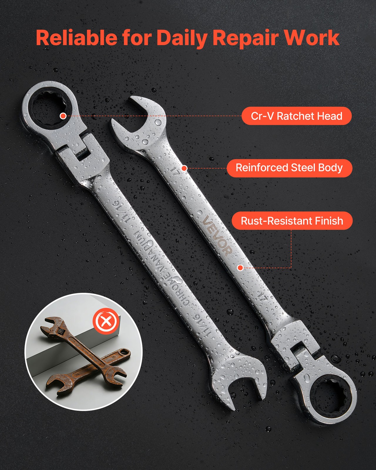 VEVOR Flex-Head Ratcheting Wrench Set Combination Wrench Set 24-Piece SAE Metric