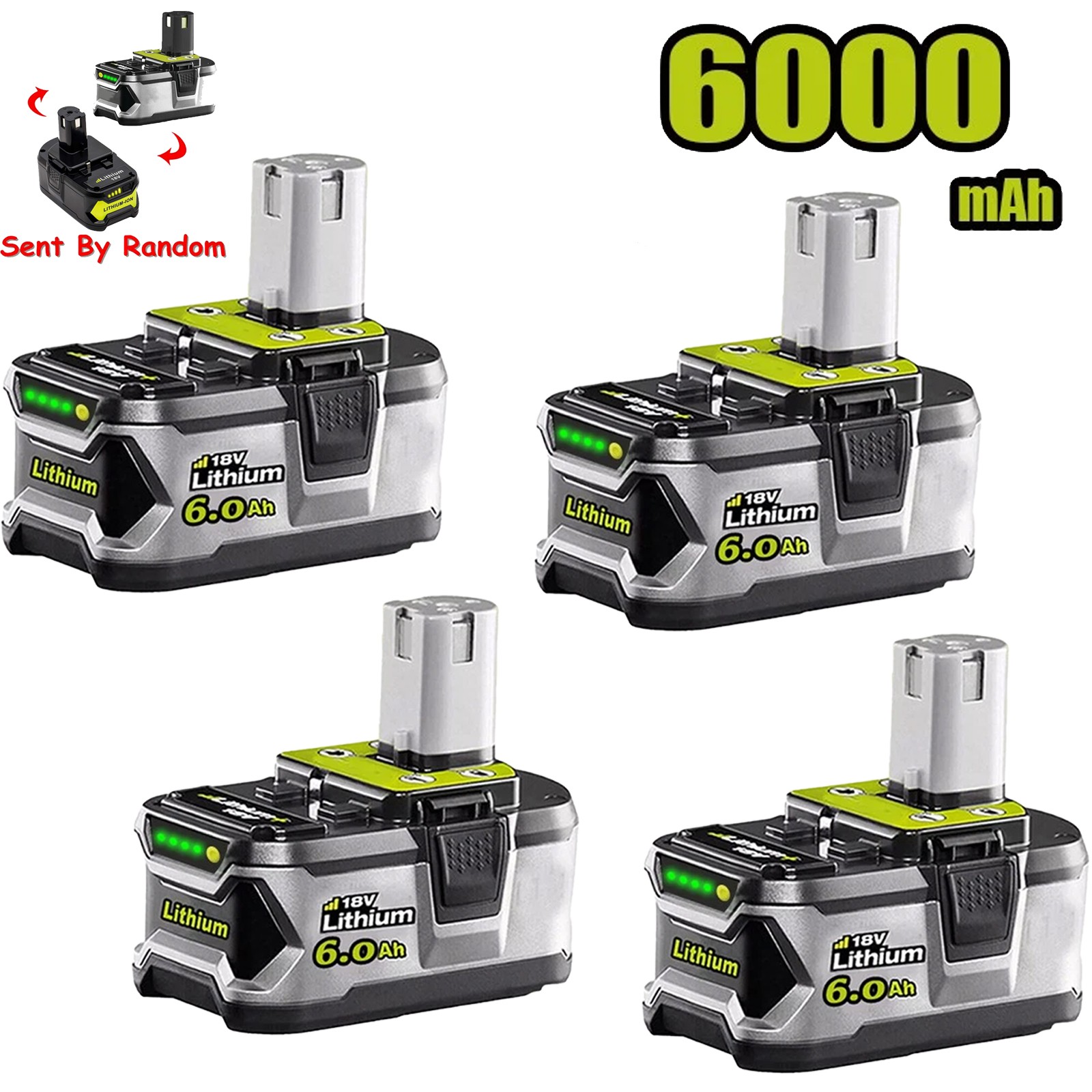 4PACK For RYOBI P108 18V 6.0Ah High Capacity 18Volt Lithium-Ion One Plus Battery