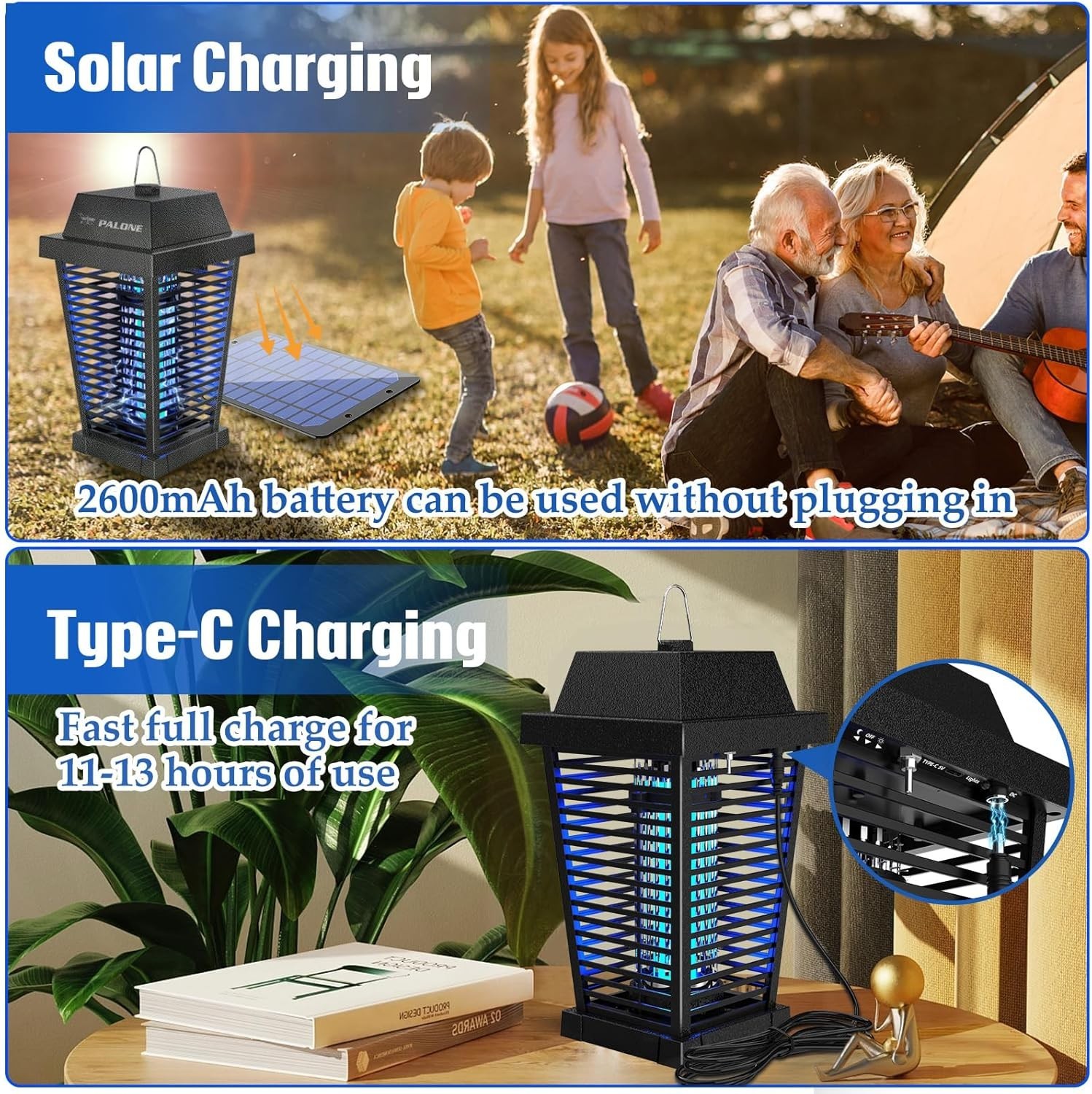 4500V Electric Solar Bug Zapper Outdoor, Mosquito Zapper Waterproof Fly Zapper,d