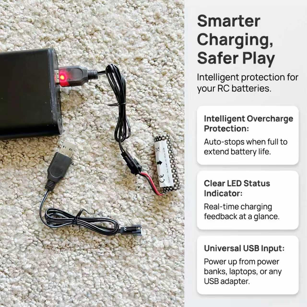 2 Pack 3.7V Lithium Battery Charger Cable, 3.7 Volt USB Charger Cable