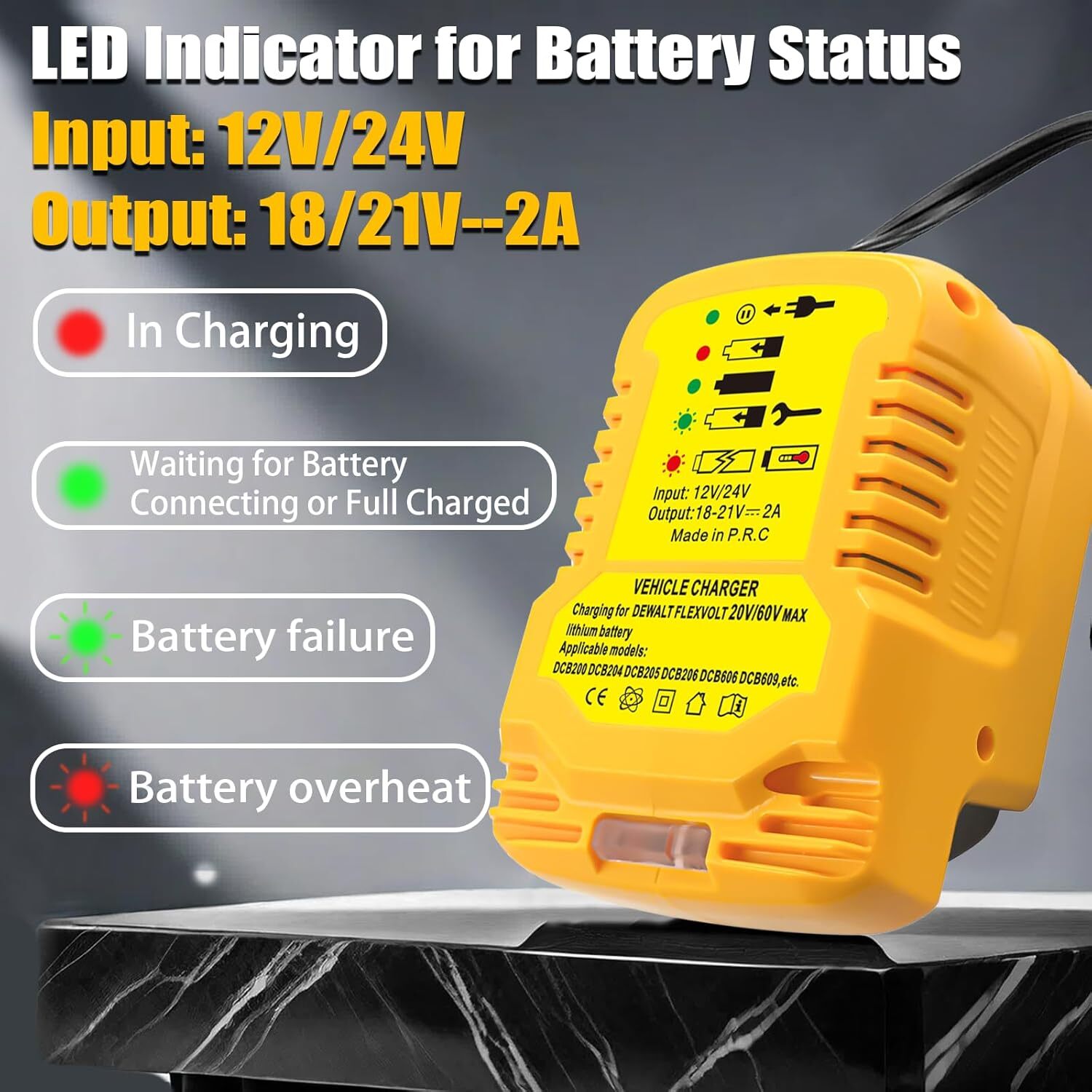 for Dewalt 20V Battery Car Charger Portable Mini Fast Charger Cigarette Lighter