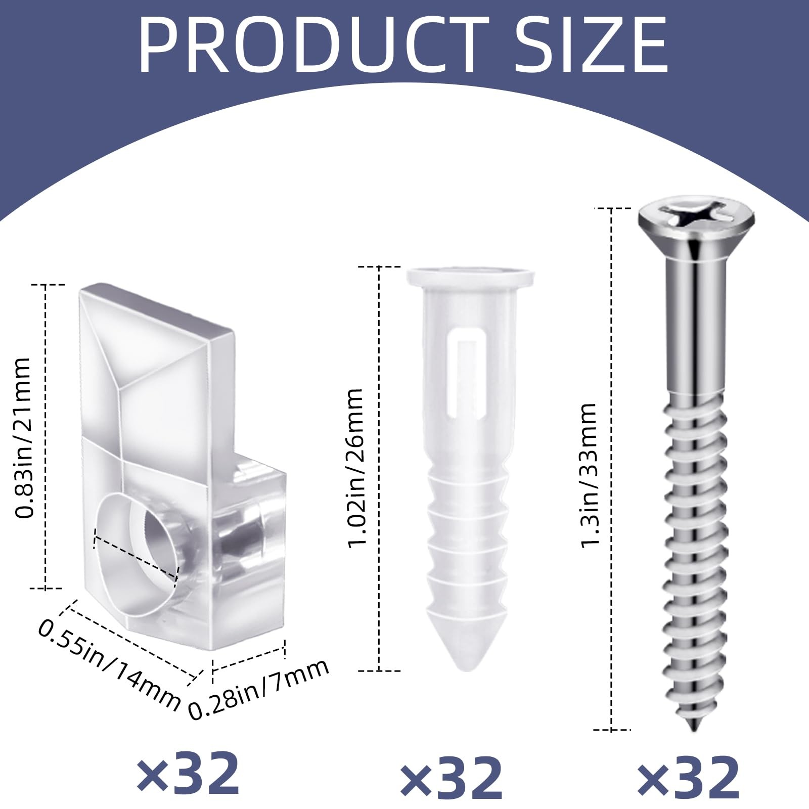 32PCS Clear Mirror Holder Clips Frameless Wall Mount Hardware with Screws