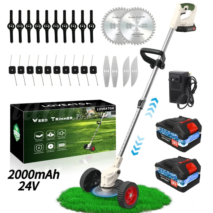 3-in-1 Cordless String Trimmer, Weed Wacker Cutter with 2 Batteries, White