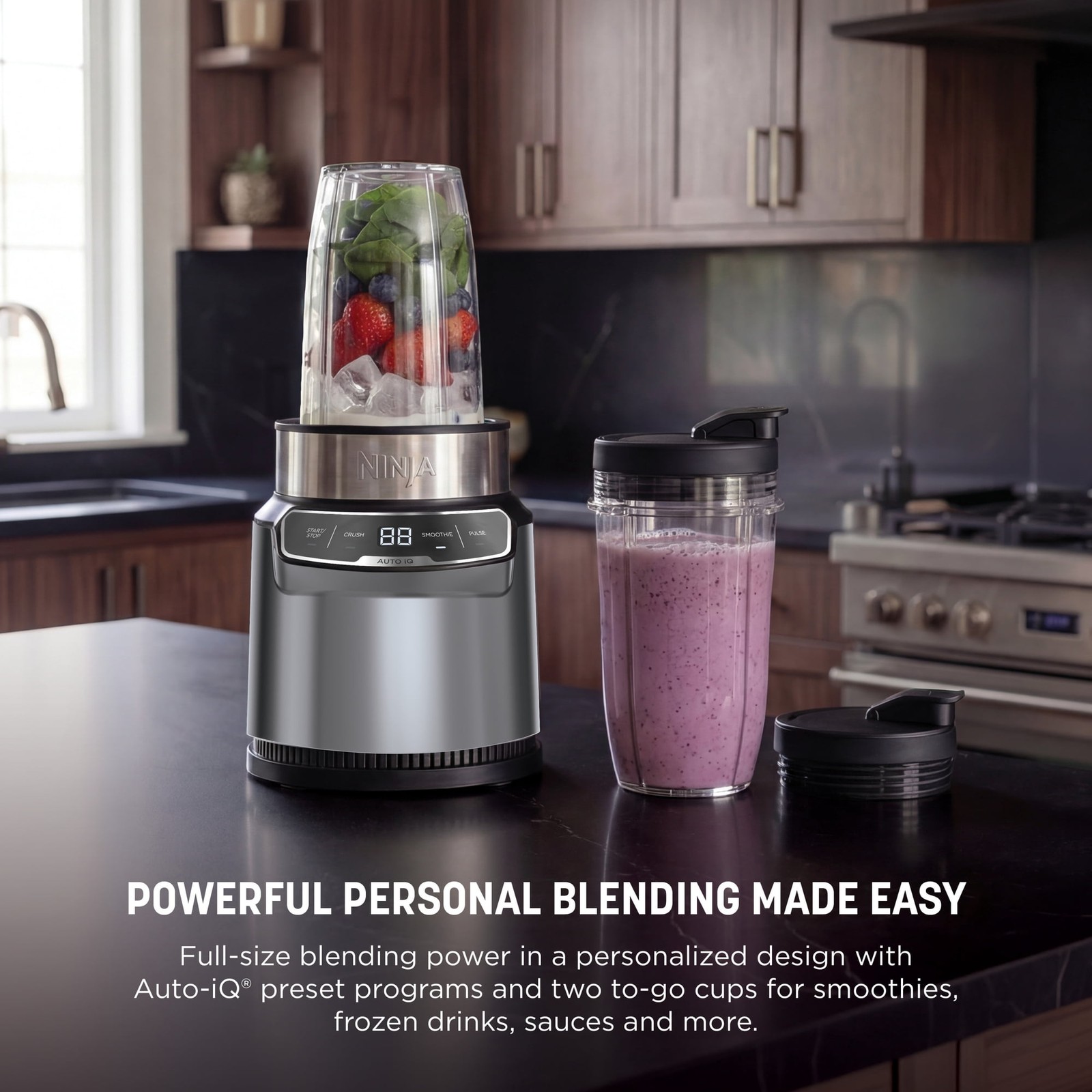 Ninja Nutri Pro Compact Personal Blender, 18Oz and 24-Oz To-Go Cups & Spout Lids