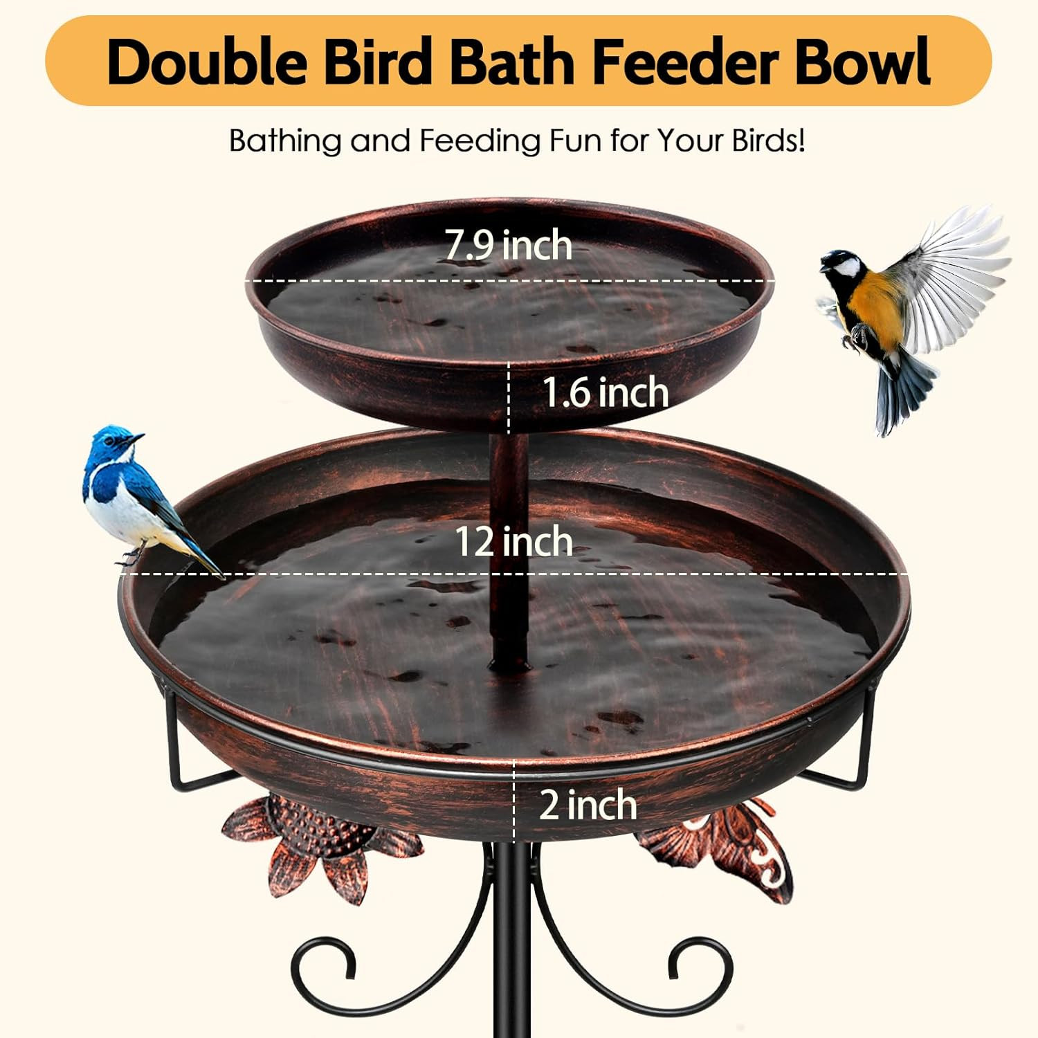 Upgraded Bird Bath for Outside, 42In Freestanding Birdbaths Feeder for Outdoors,