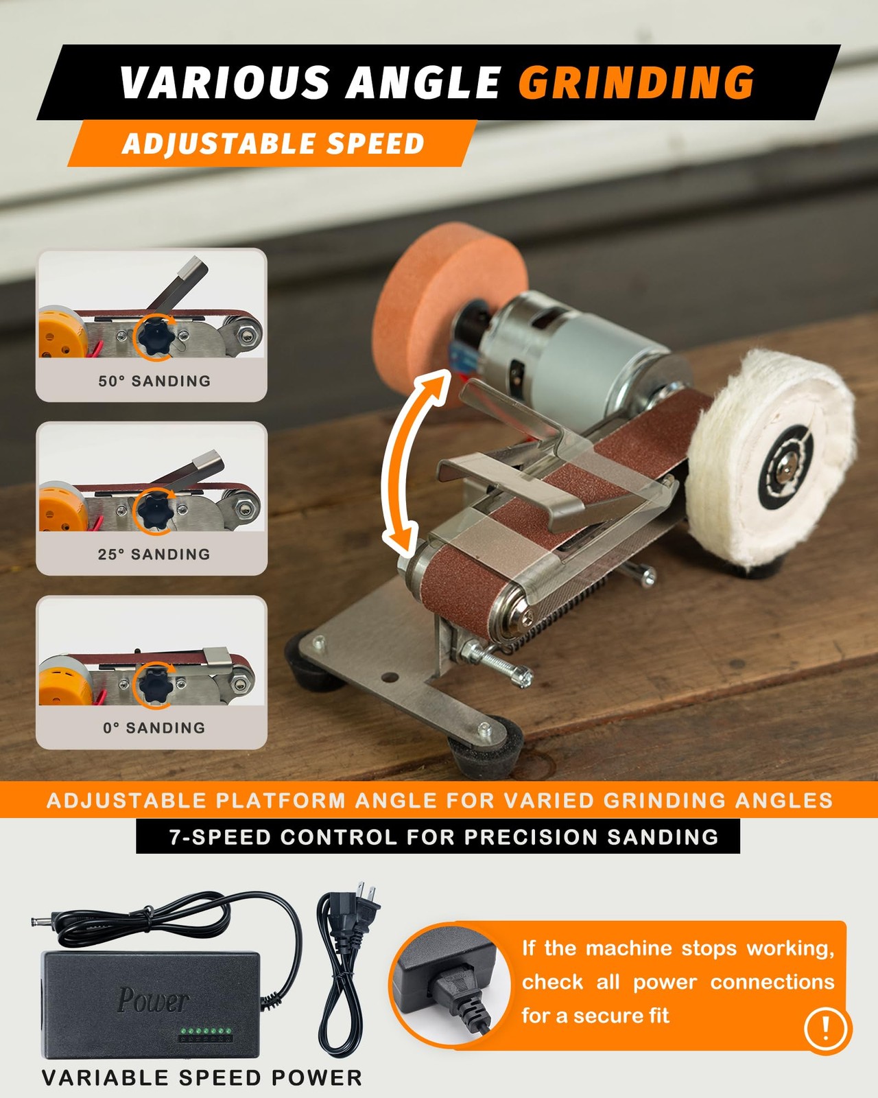 Mini Belt Sander Electric Grinder 7 Speed Knife Sharpener Wood Metal Tool