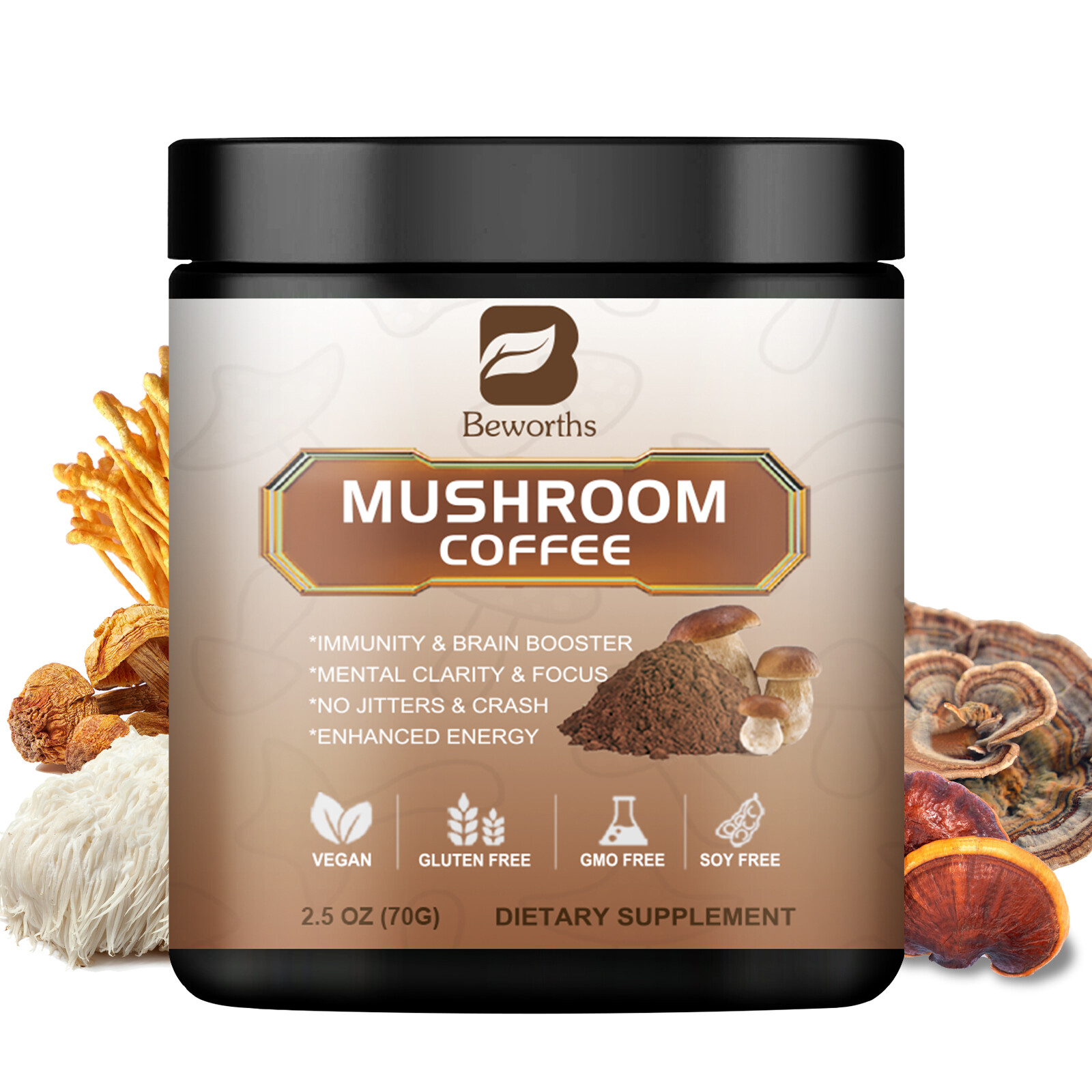 10 in 1 Organic Mushroom Coffee Extract 500g 80 Servings Brain Memory Health US
