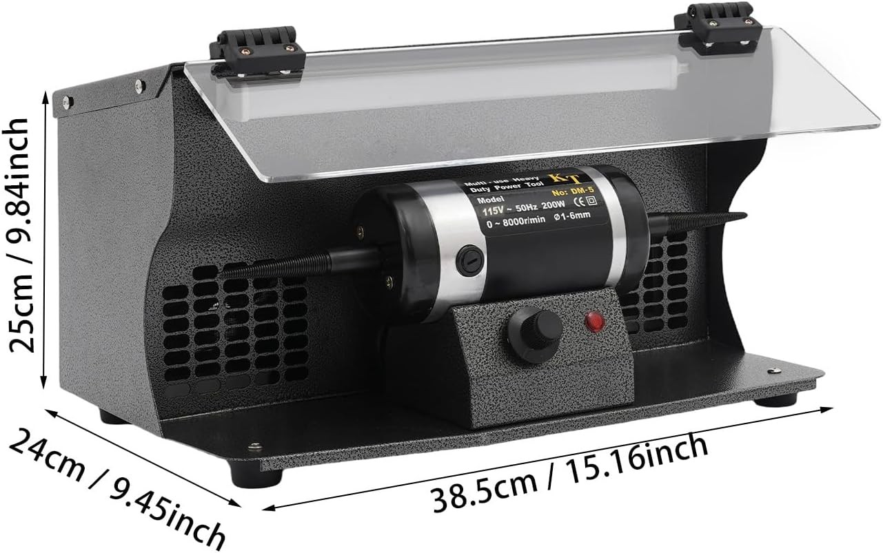 200W Bench Polisher with Dust Collector, Adjustable 0-8000 RPM