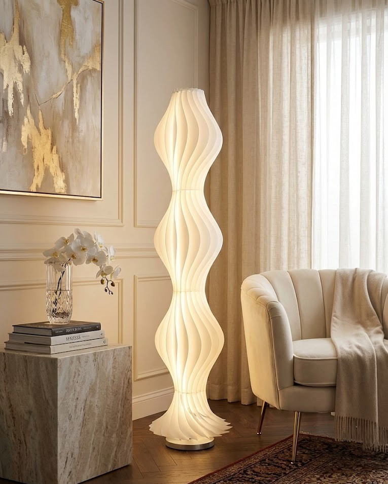 Floor Lamp 65″ Dimmable w/ Remote – Tall White Sculptural Soft Light for Bedroom