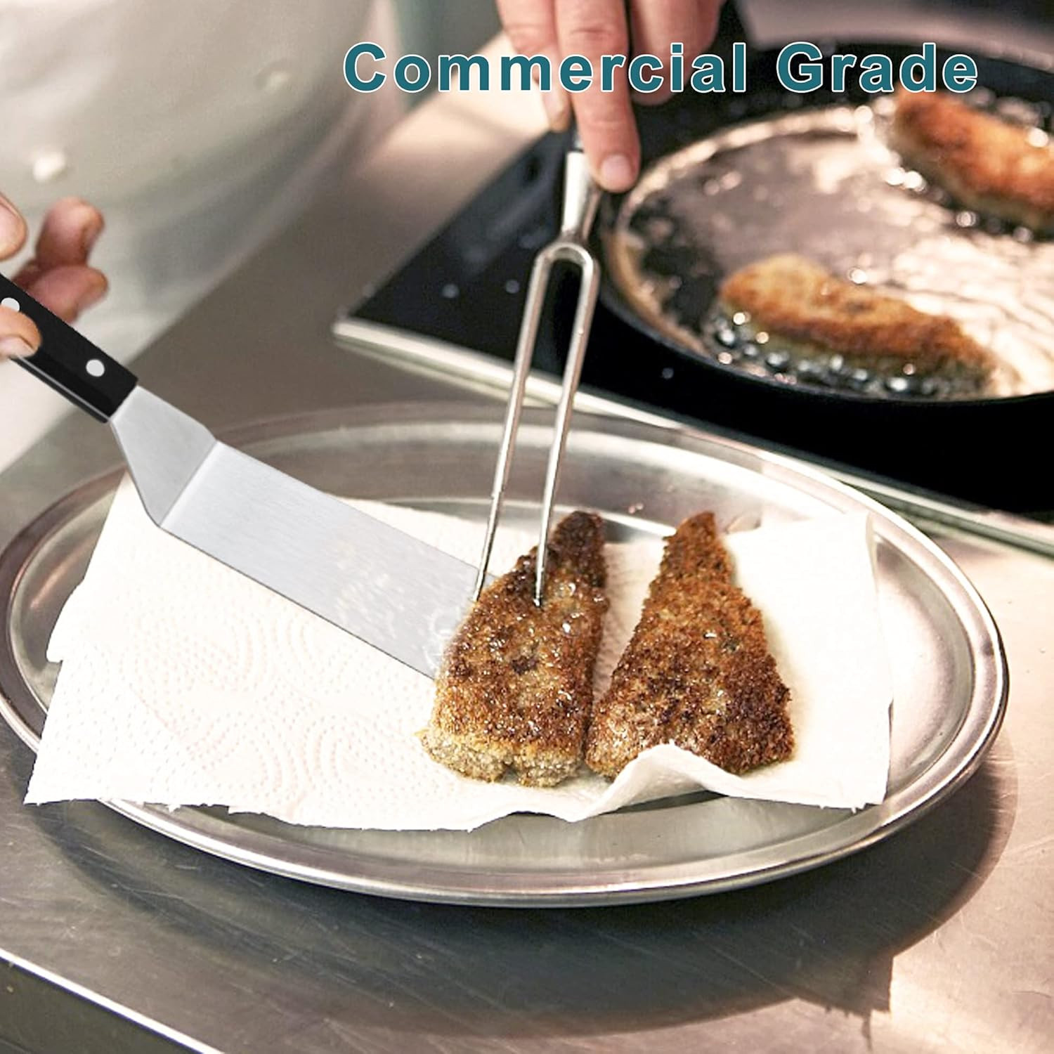 2Pcs Long Narrow Metal Spatula Set, Stainless Steel Turner Flipper for Flat Top