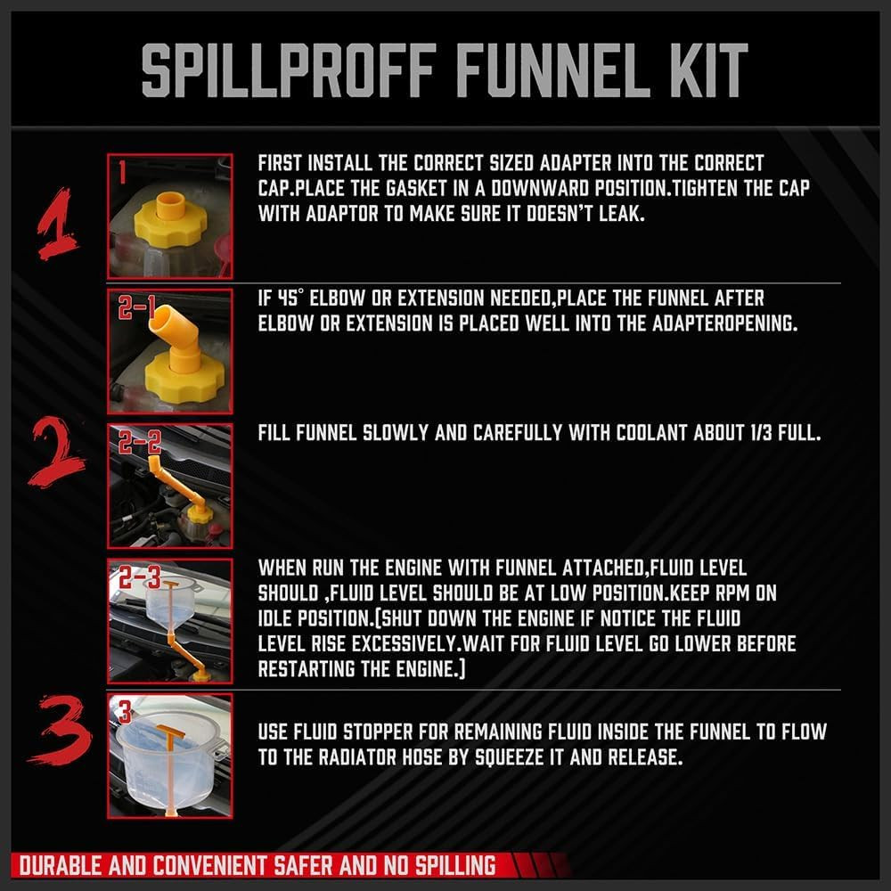 Ultimate No Spill Coolant Funnel Kit – 19-Piece Spill-Free Radiator Funnel Set,