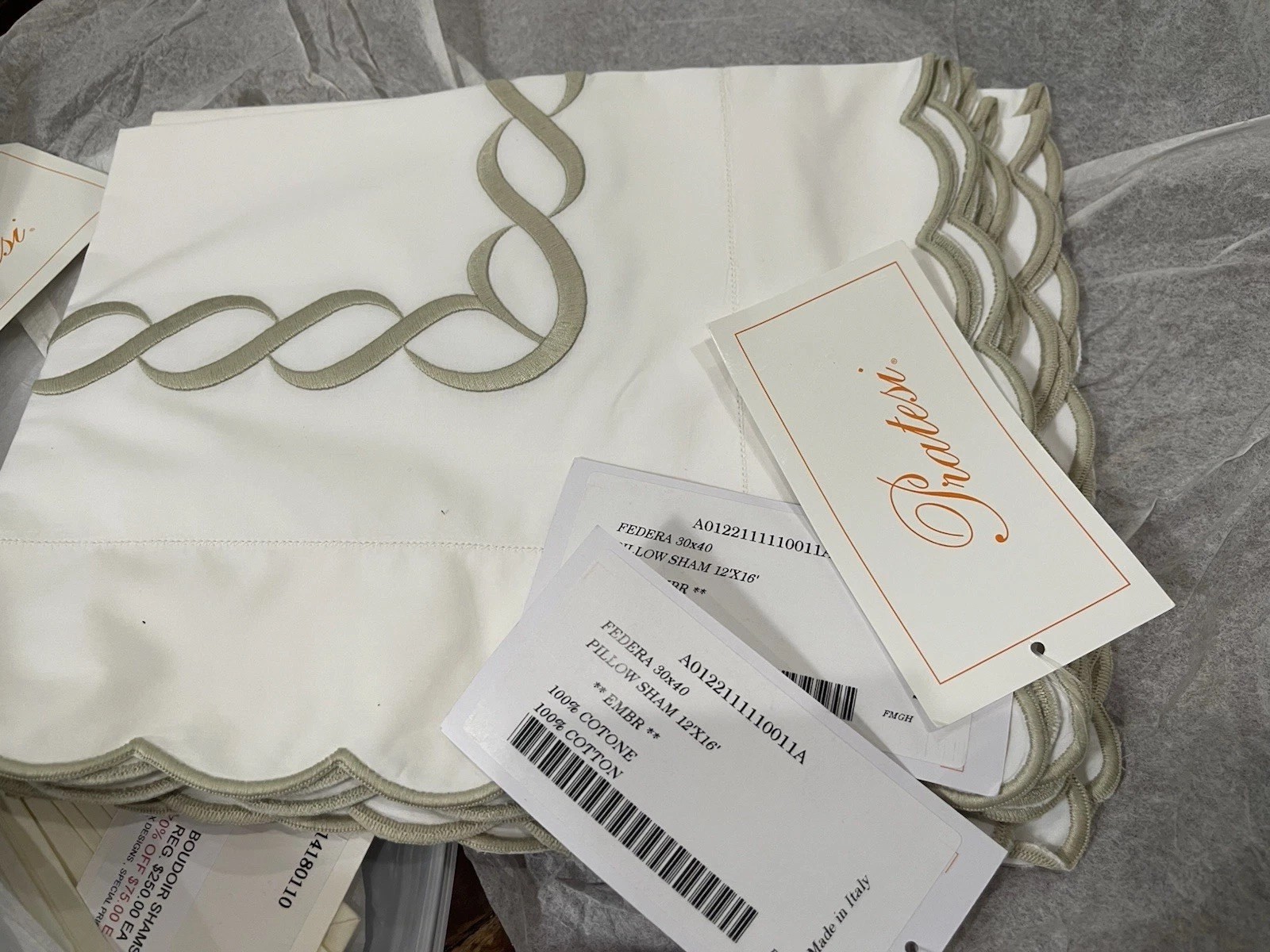 $460 Pratesi Italy NWT 1pc Chain Boudoir Sham Embroidery White ONE SHAM 75% OFF