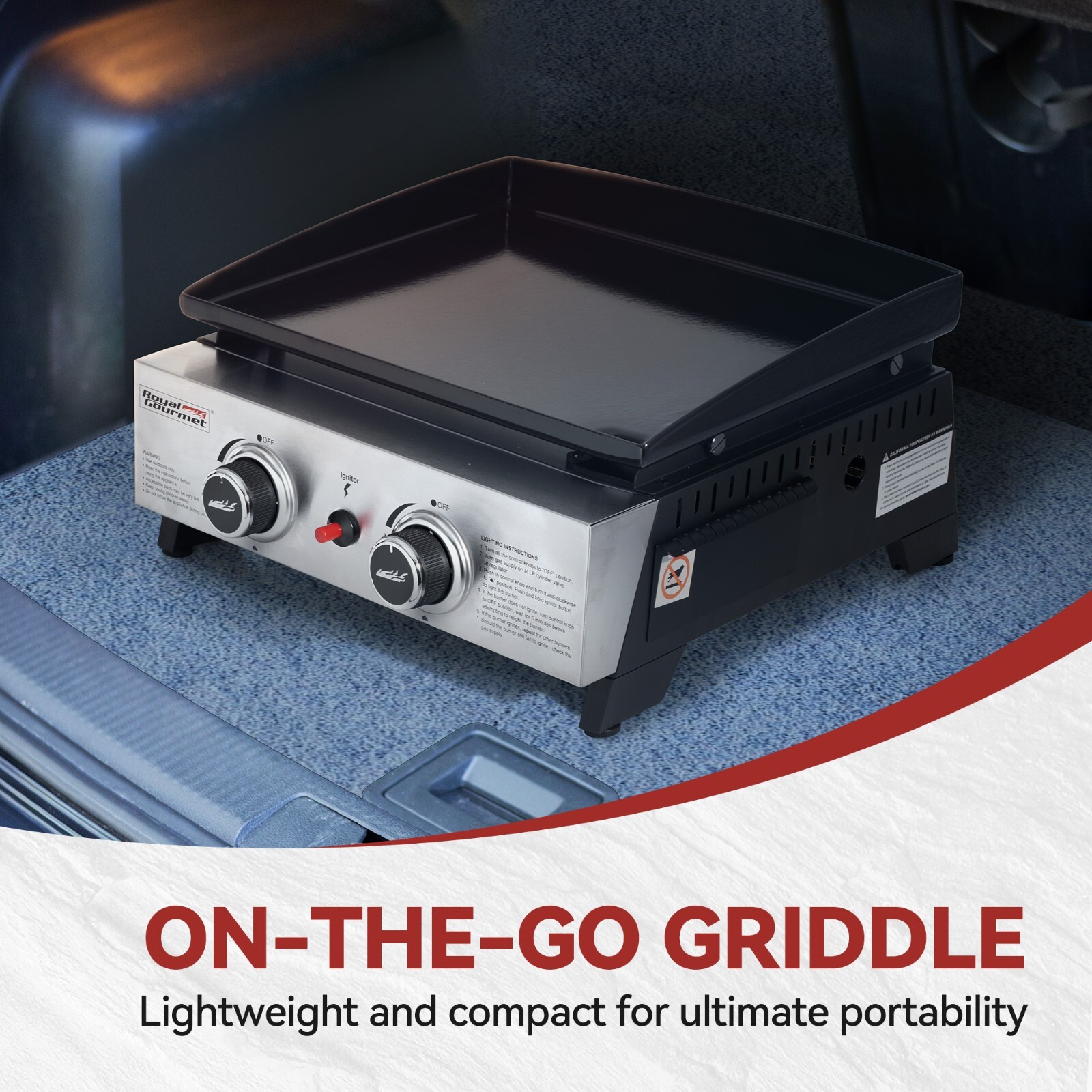 Royal Gourmet Portable 17-Inch 2-Burner Tabletop Gas Griddle Grill