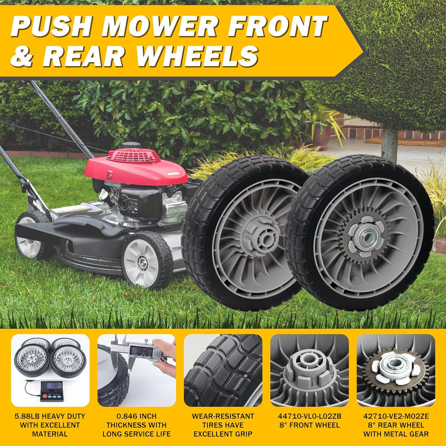 4 Pcs 8″ Lawn Mower Wheels Compatible with Honda HRR216 HRS216 HRT216 Lawn Mower