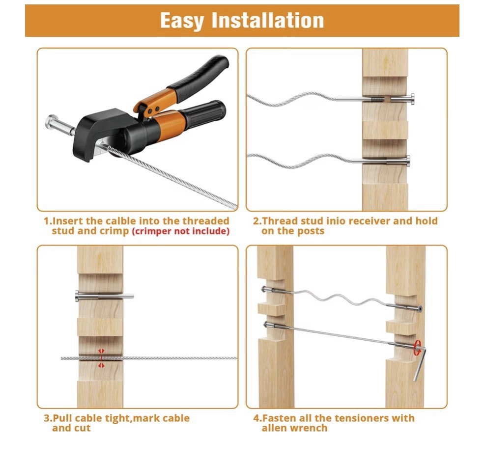 Invisible Cable Railing Kit – 20 Pack 1/8″ T316 Stainless Steel Invisible Receiv