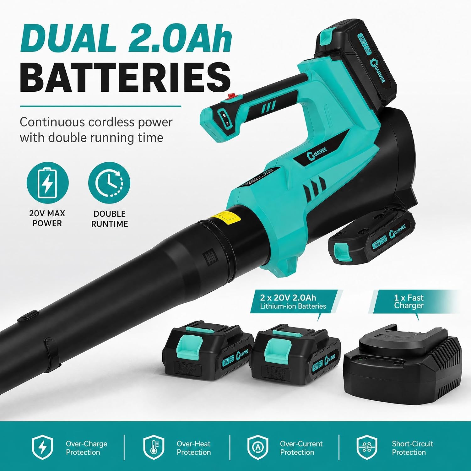 Cordless Leaf Blower 550CFM 130MPH 6 Speed Electric Lawn Blower with 2 Batteries