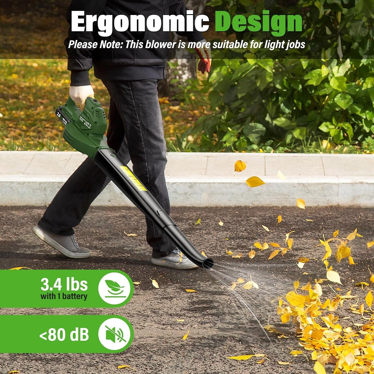 Leaf Blower 20V Cordless, with 2 x 2.0Ah Battery, 350 CFM 150 MPH | 15000 RPM…