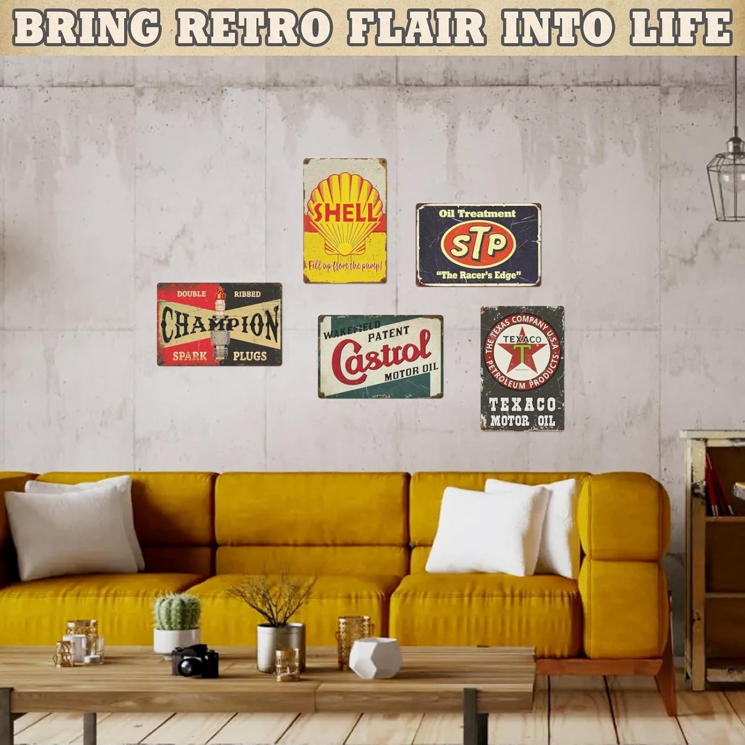 Vintage Garage Signs 5PCS PVC Retro Wall Decor Car Oil Gas Station Theme