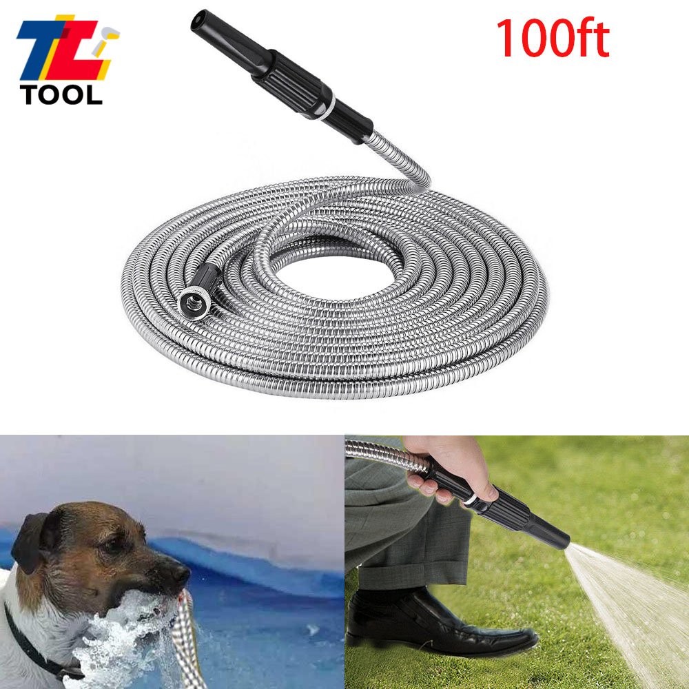 100’ 1 Roll Stainless Steel Metal Hose Pipe Flexible For Garden Water Hose Pipe