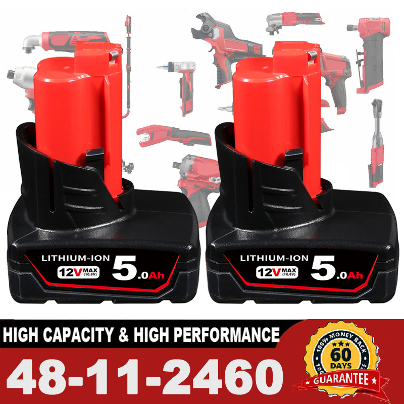 2PCS 12V 5.0Ah For Milwaukee for M12 Battery 12Volt Extended Capacity 48-11-2460
