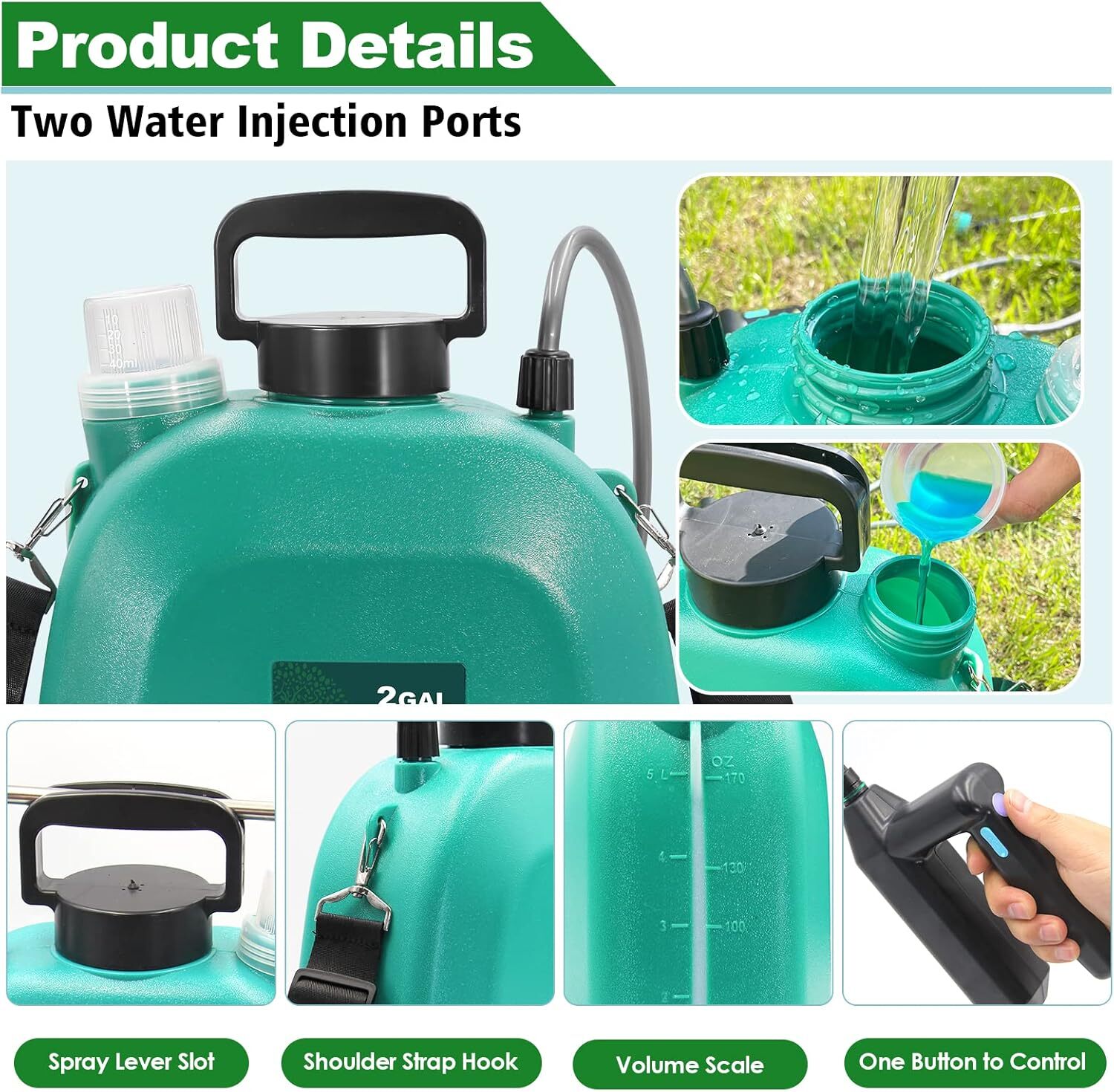 2Gallon Battery Powered Sprayer Electric Sprayer 3 Mist Nozzles Retractable Wand