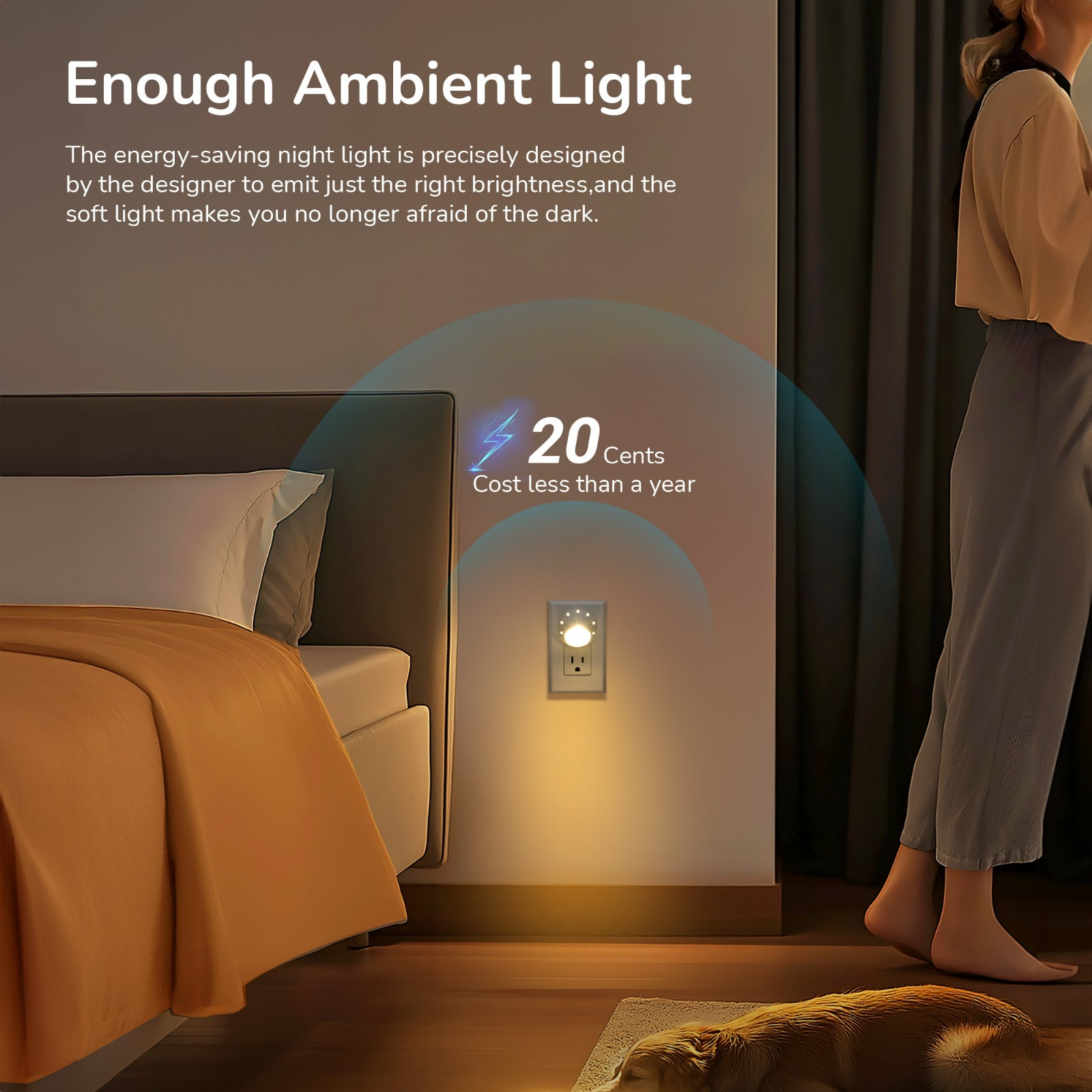DEWENWILS Plug in Light Sensor Night Light Warm White LED Bedroom Lights 4 Pack