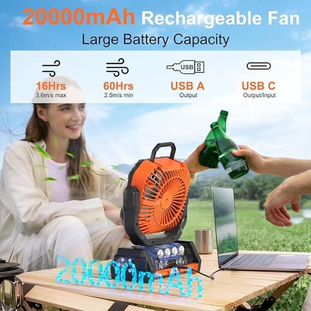 Camping Fan 40000mAh Solar Rechargeable LED Light USB Power Bank Portable New