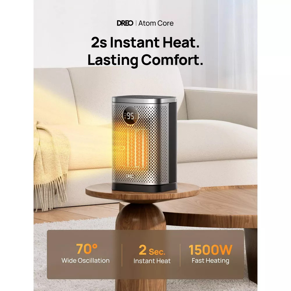 DREO Atom One 1500W Ceramic Space Heater Oscillating Remote Thermostat