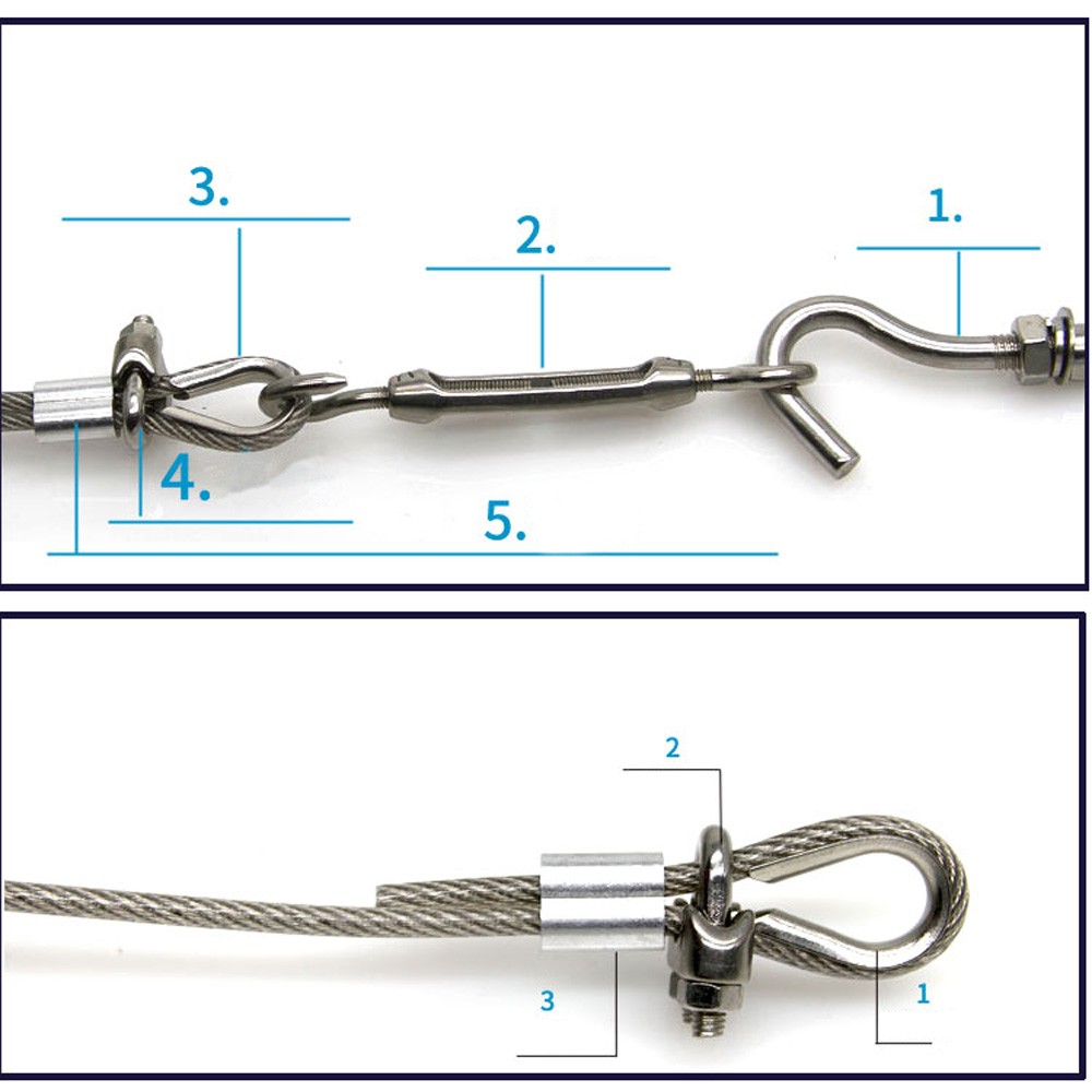 Ø 4,5mm Stainless Steel Wire Rope Cable PVC Coated Hooks Hanging Clothesline Kit