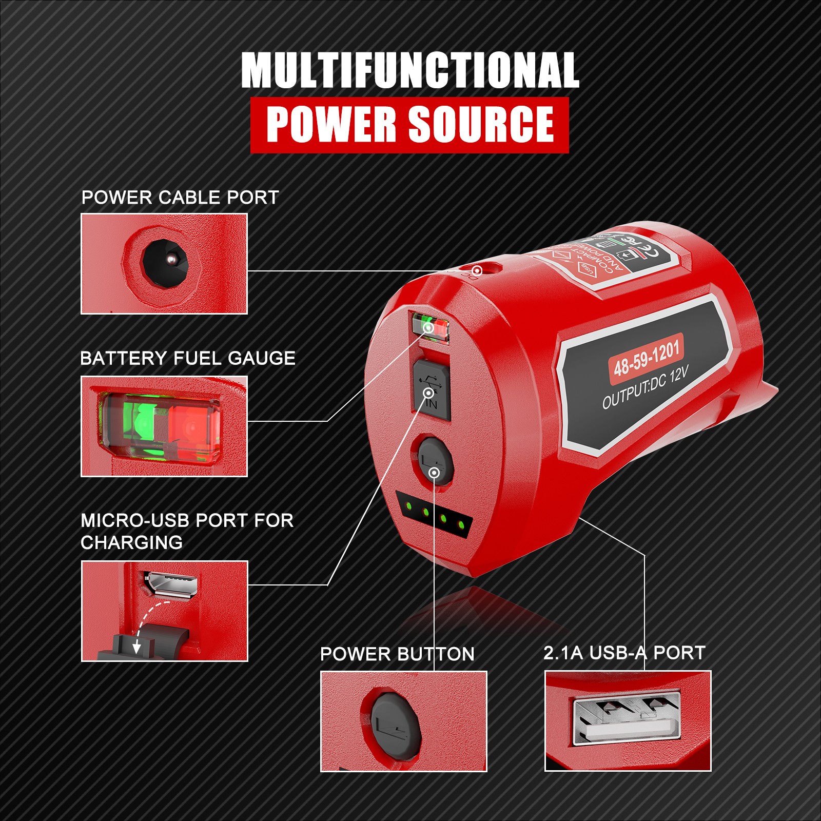 USB Power Source for Milwaukee M12 12V USB Battery Charger Portable Power Supply