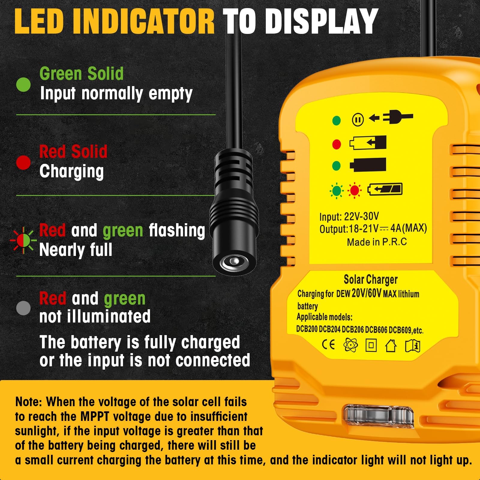 Solar Charger for Dewalt 20V Battery,for Solar Panels（Not Include Work for Ch…