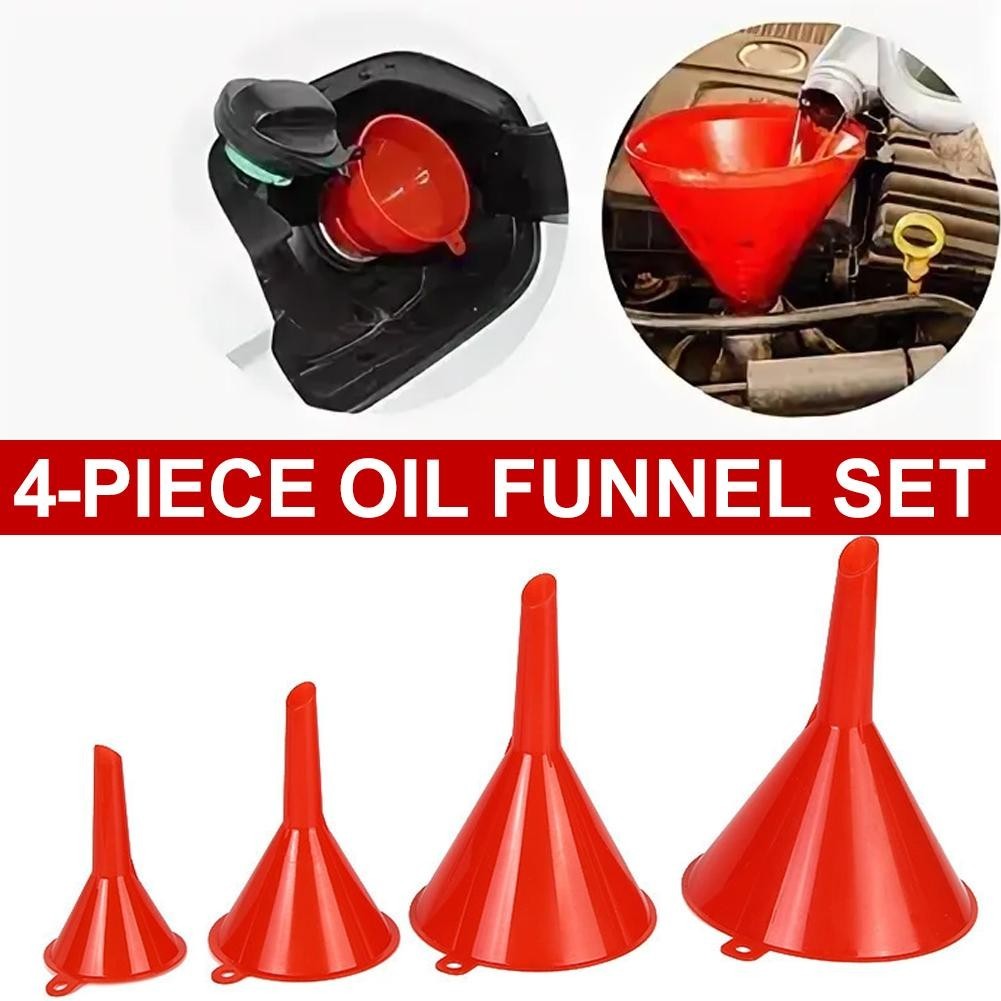 4 Plastic Funnel Set Auto Home Kitchen Garden Engine Oil Water Tool 2″ 3″ 4″ 5″