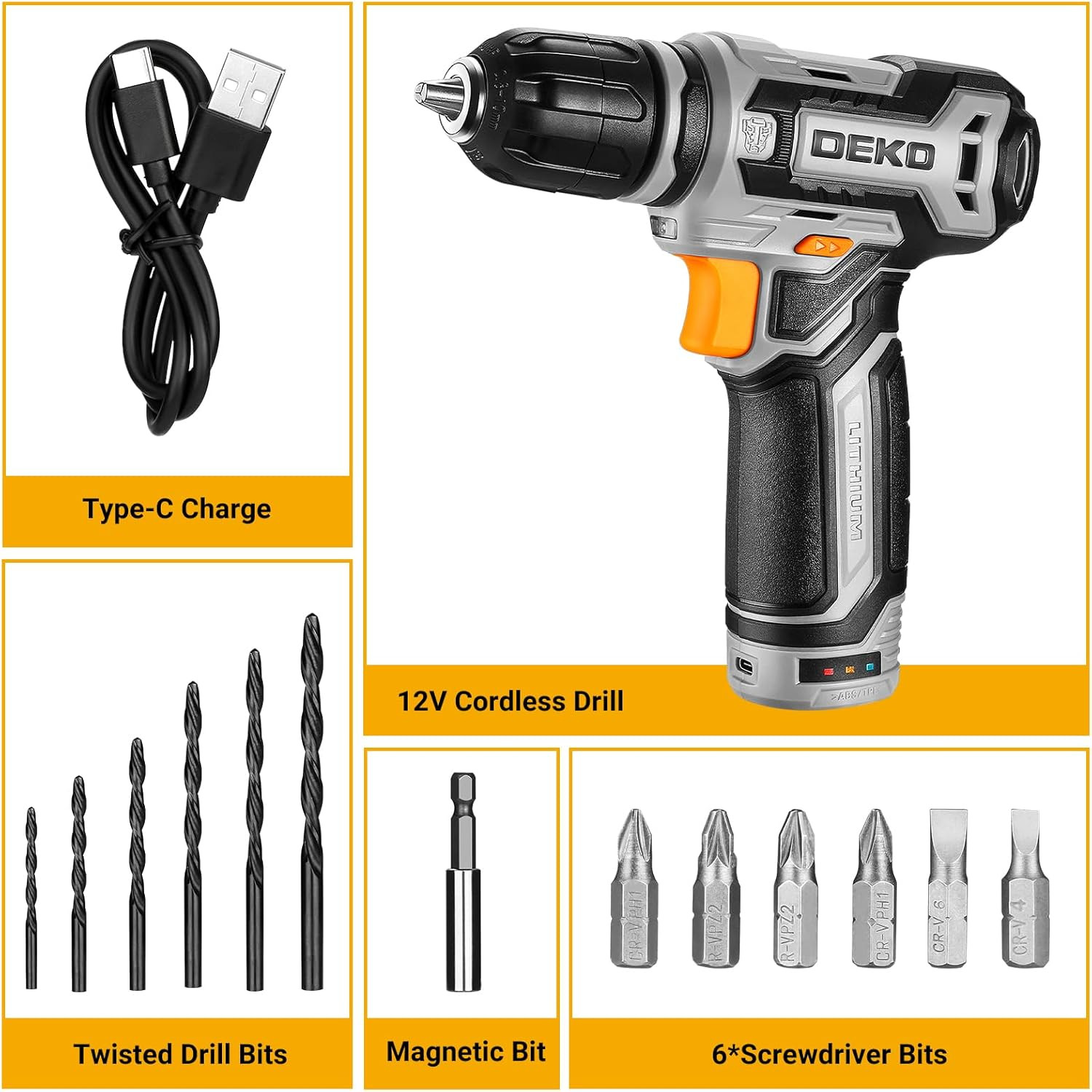 Cordless Drill: DEKO PRO 12V Power Battery Drill Set with Small Electric Drills