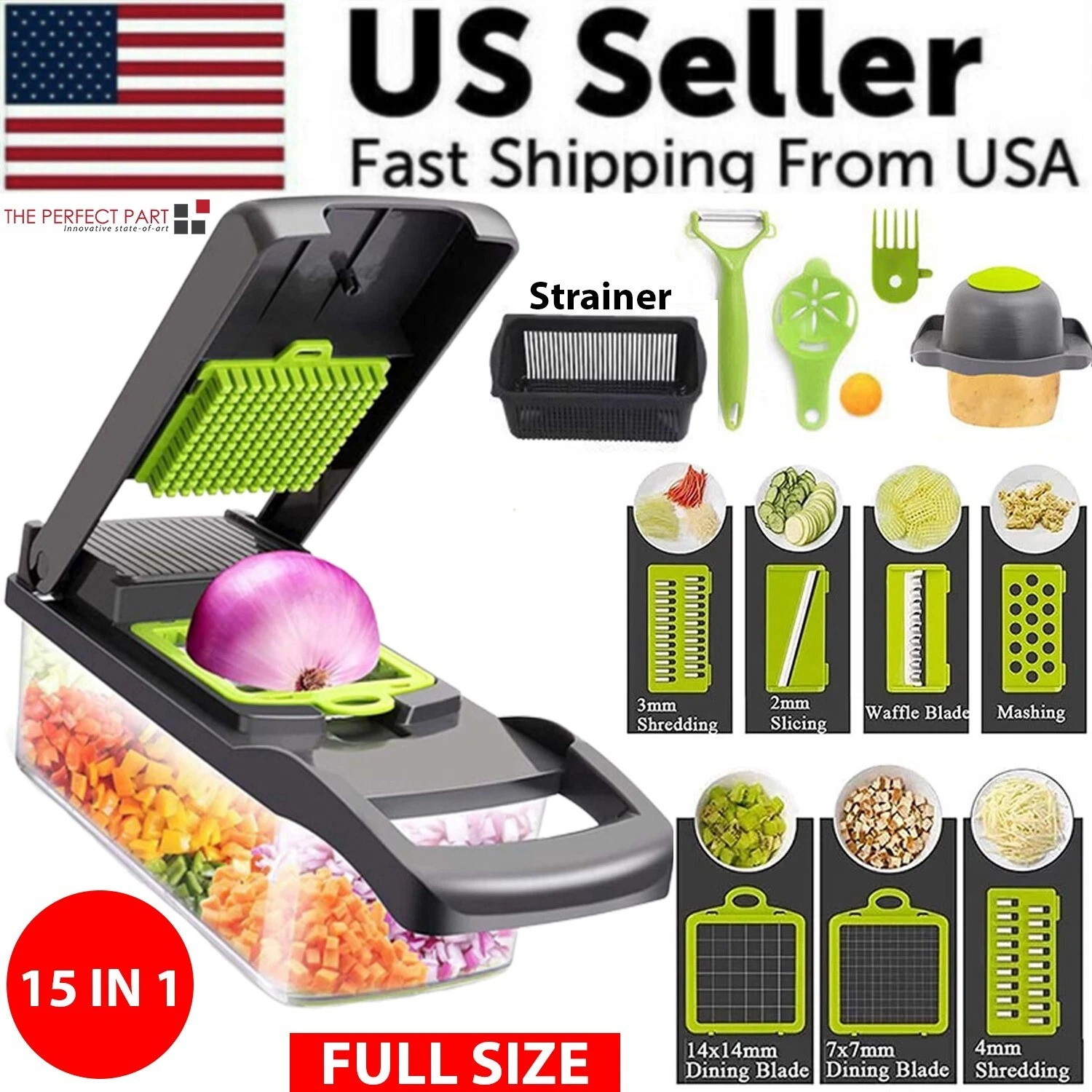12-In-1 Vegetable Fruit Chopper Cutter Food Onion Veggie Dicer Slicer Kitchen