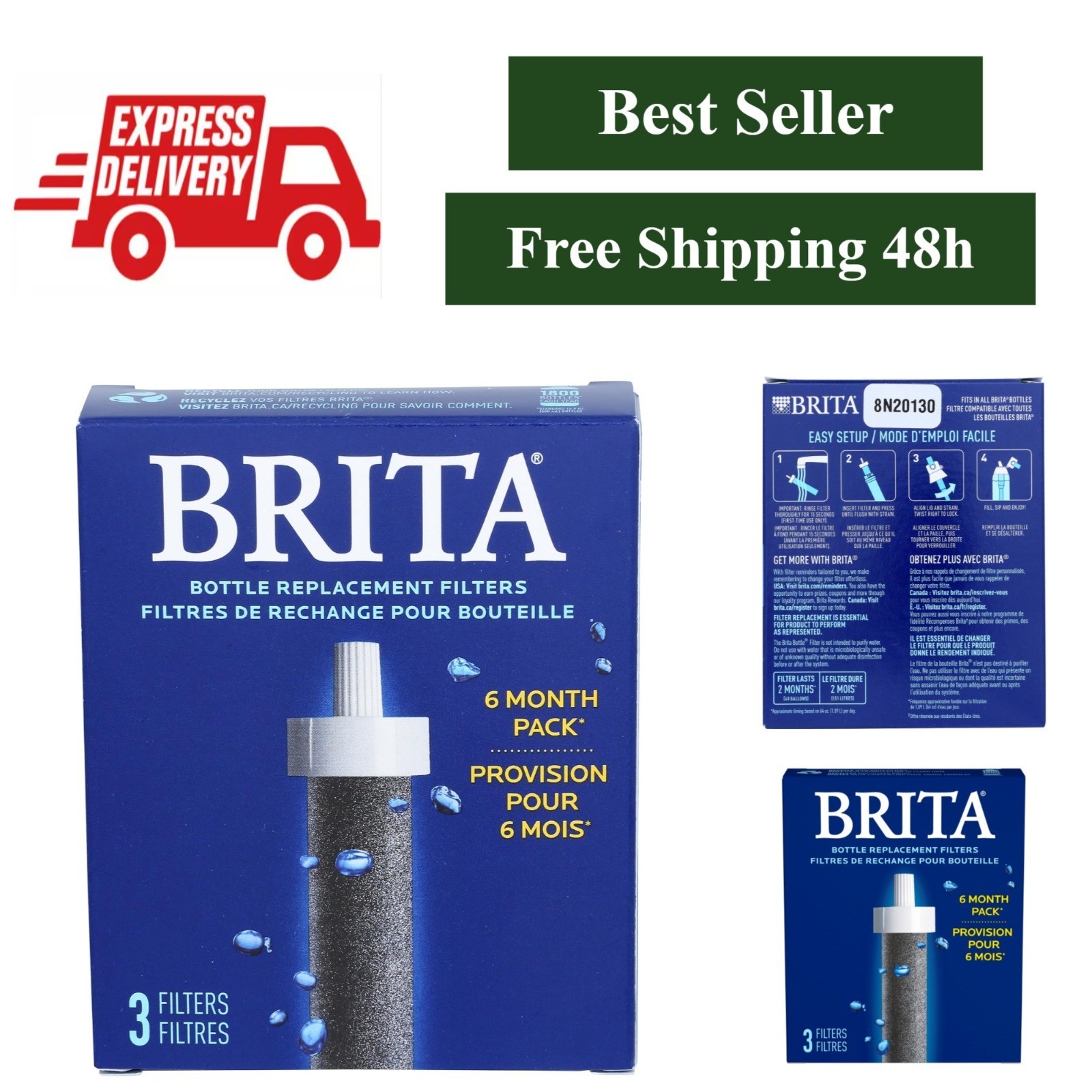 BRITA Water Bottle Replacement Filters – BPA-Free, 3 Pack, Lasts 2 Months