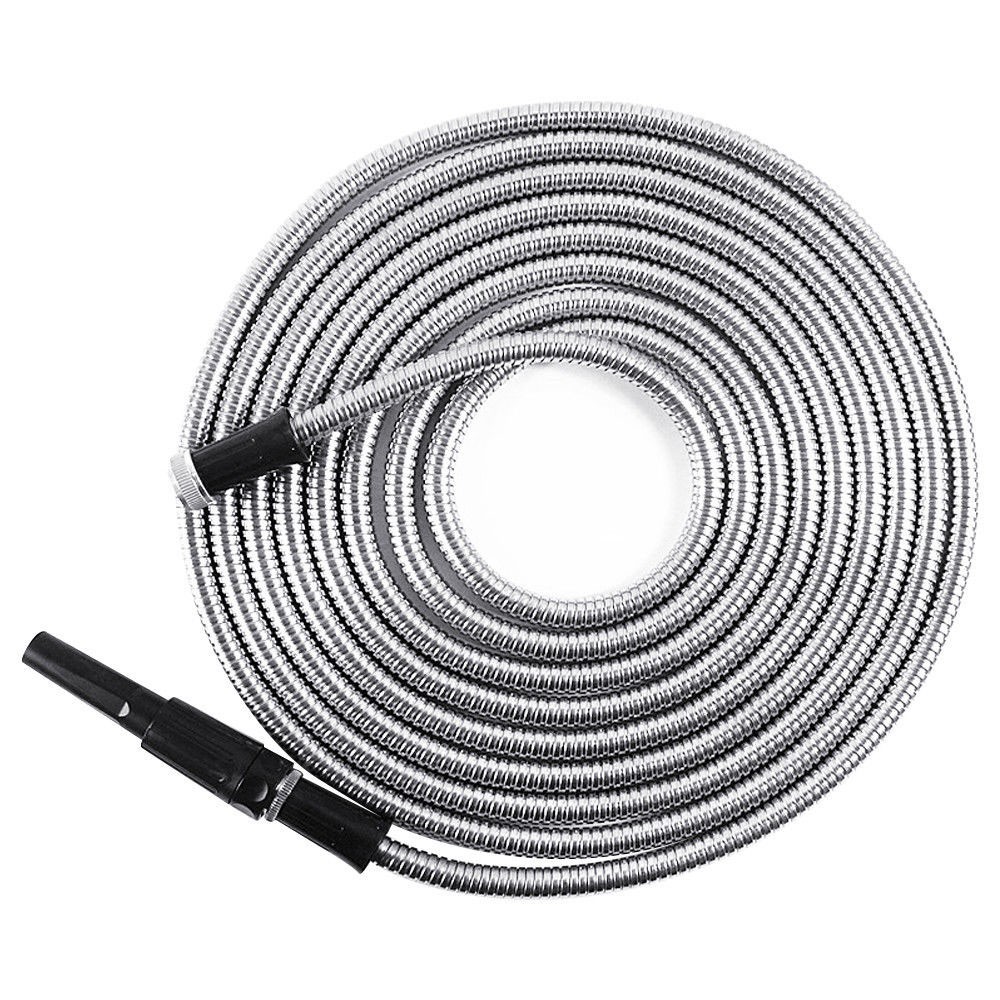25 Feet Stainless Steel Metal Garden Water Hose Flexible For Garden Cleaning