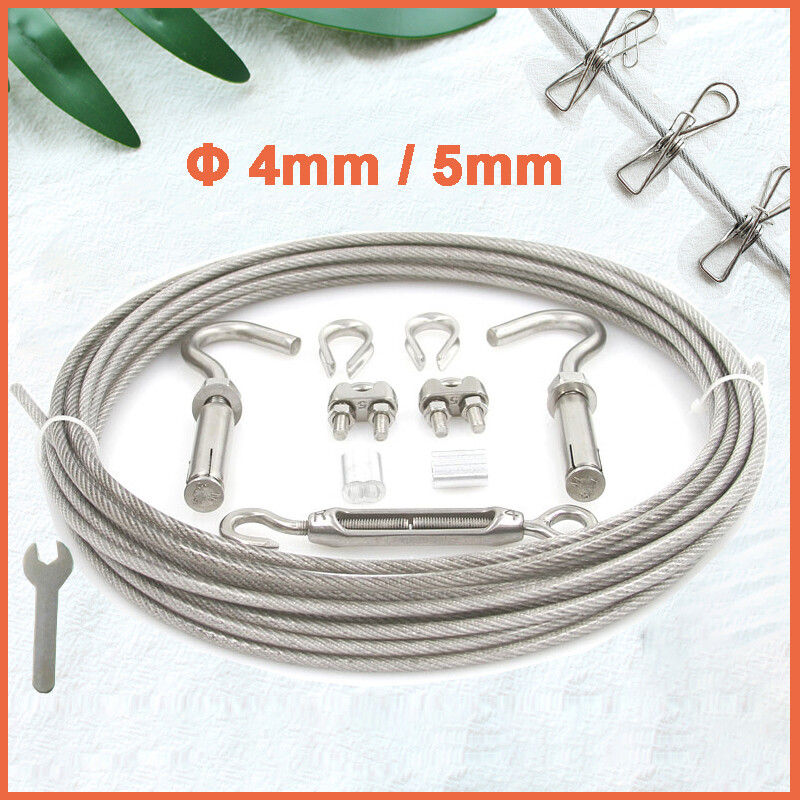 304 Stainless Steel Wire Rope Cable Clothesline Dia 4mm 5mm Rigging PVC Coated