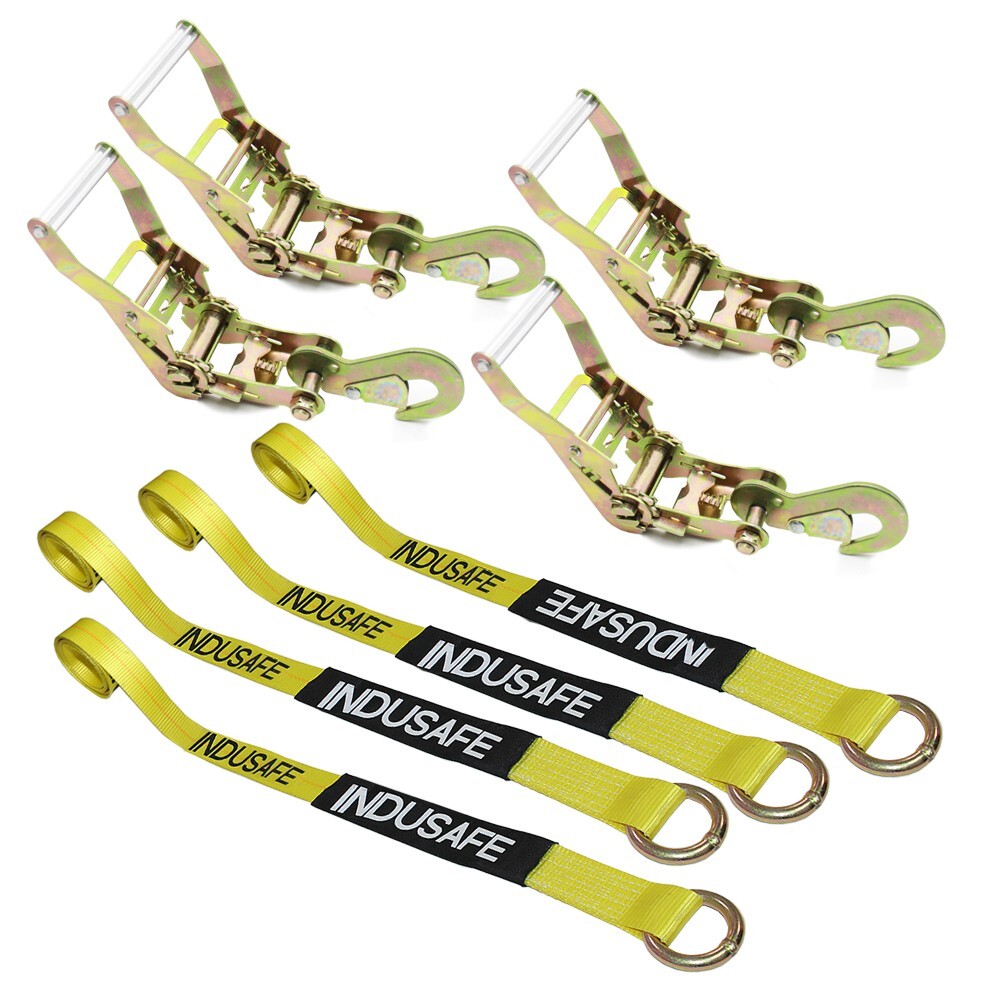 4 Pack Axle Straps Car Trailer Hauler Ratchet Tie Down Straps with Snap Hooks