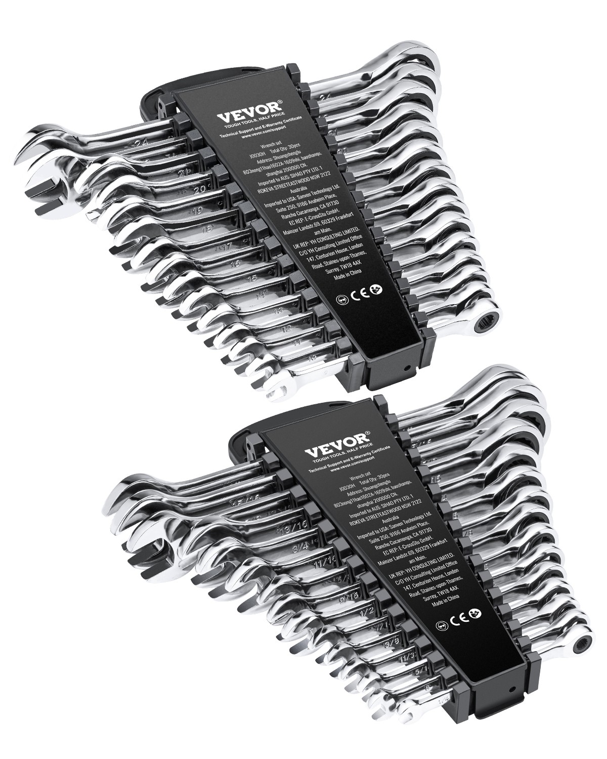 Combination Wrench Set 30 PCS SAE 1/4″ to 1″, Metric 8mm to 24mm Organizer Rack